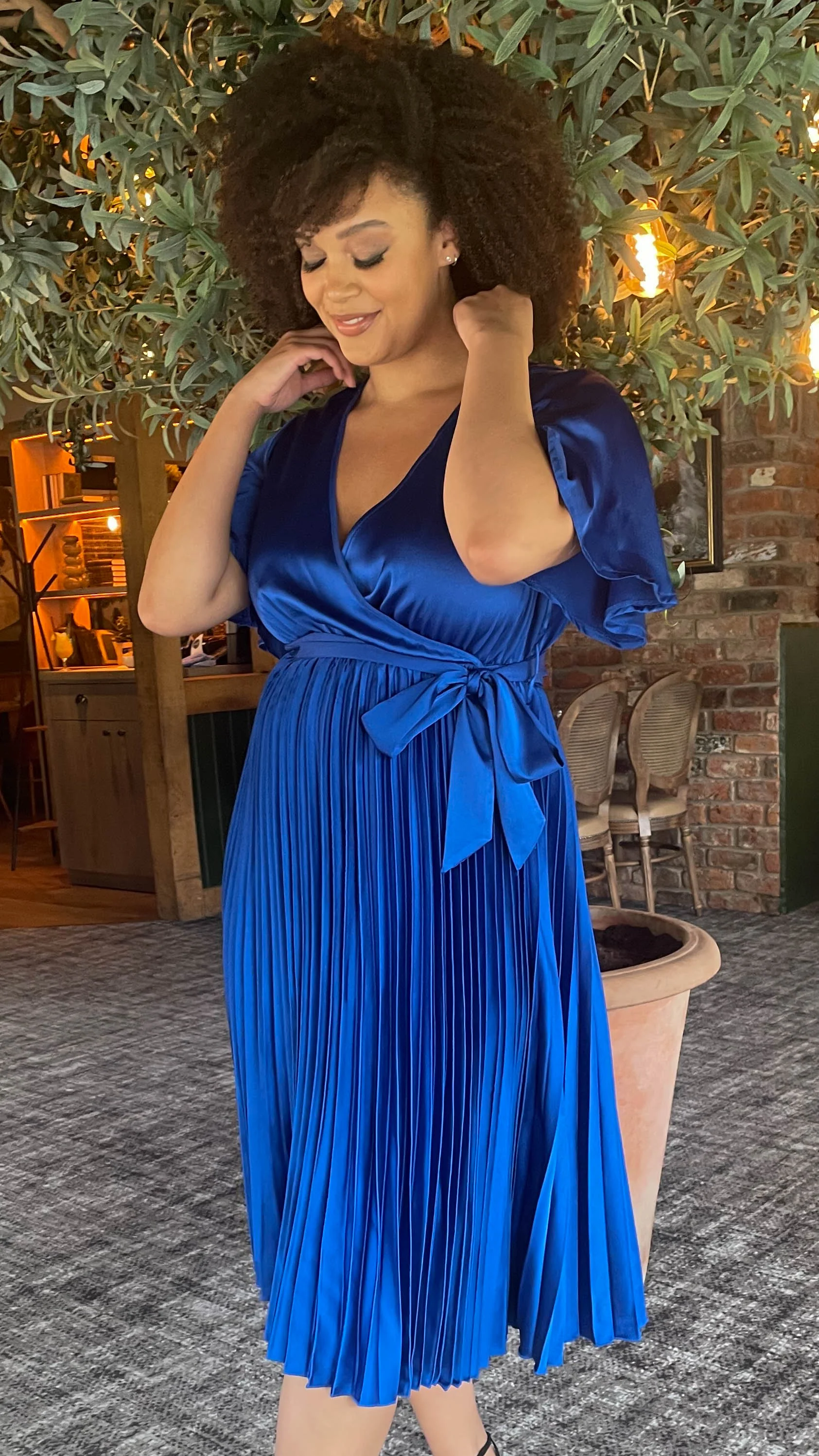 CurveWow Short Sleeve Pleated Wrap Dress Royal Blue - Image 9