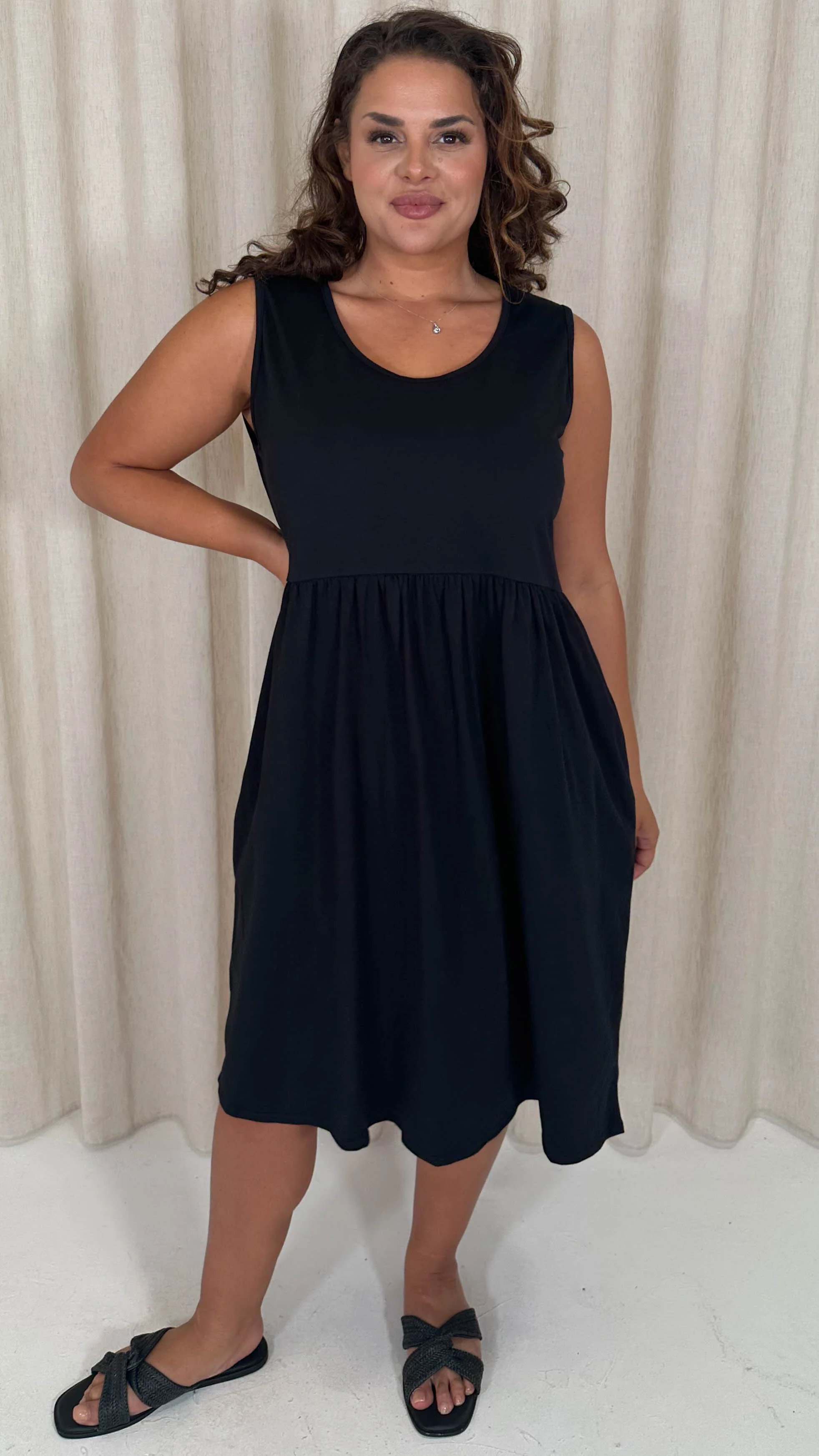 CurveWow Basic Sleeveless Pocket Dress Black - Image 7