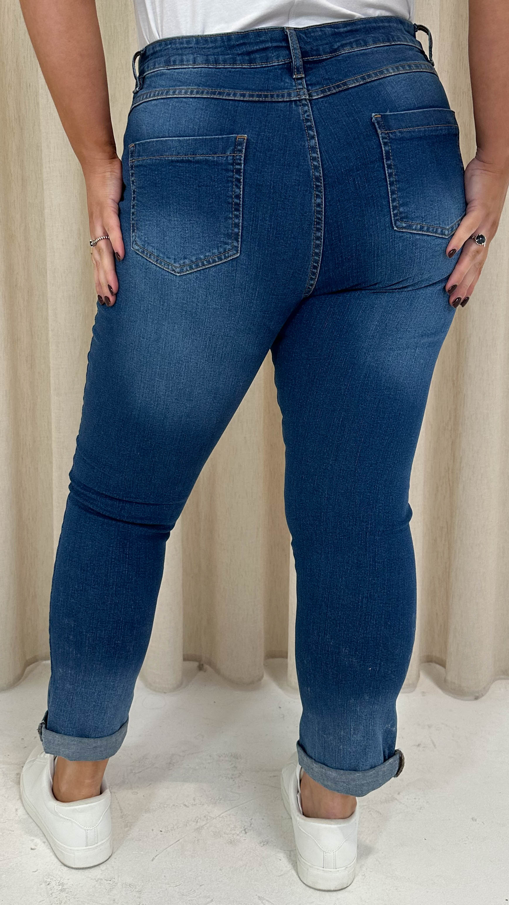CurveWow Slim Ripped Boyfriend Jean - Dark Wash - Image 7