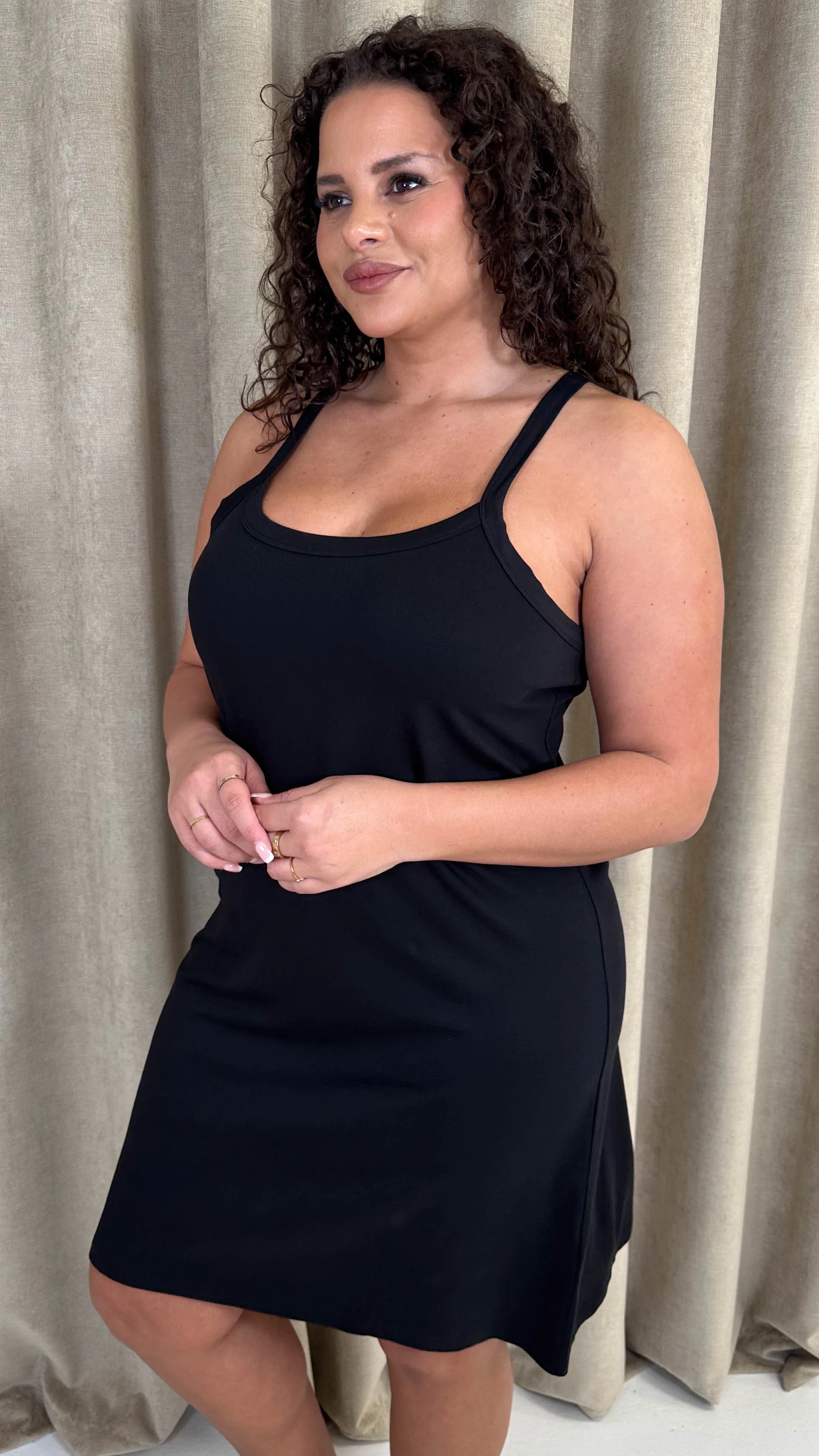 CurveWow Basic Slip Dress Black - Image 7