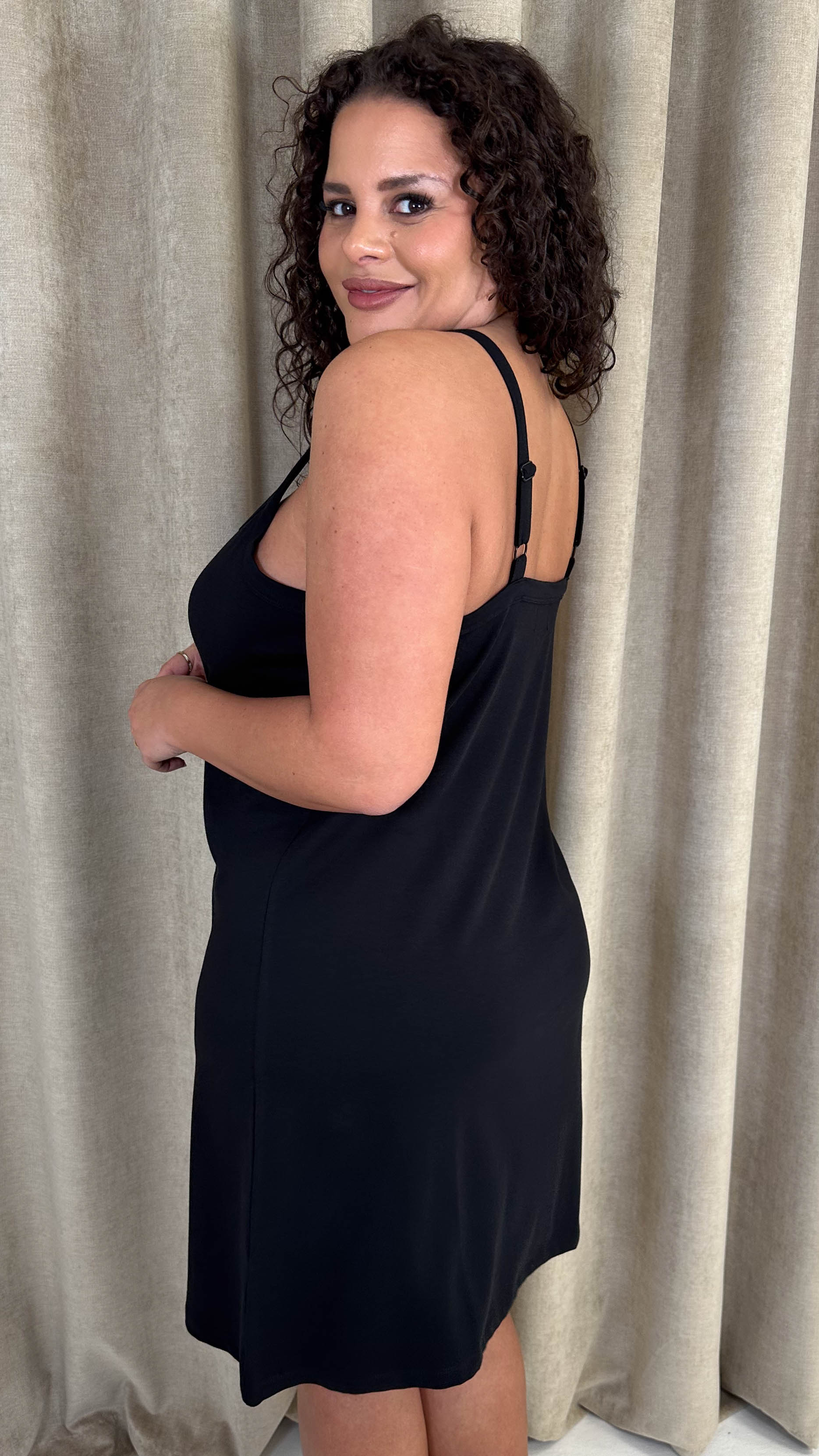 CurveWow Basic Slip Dress Black - Image 9