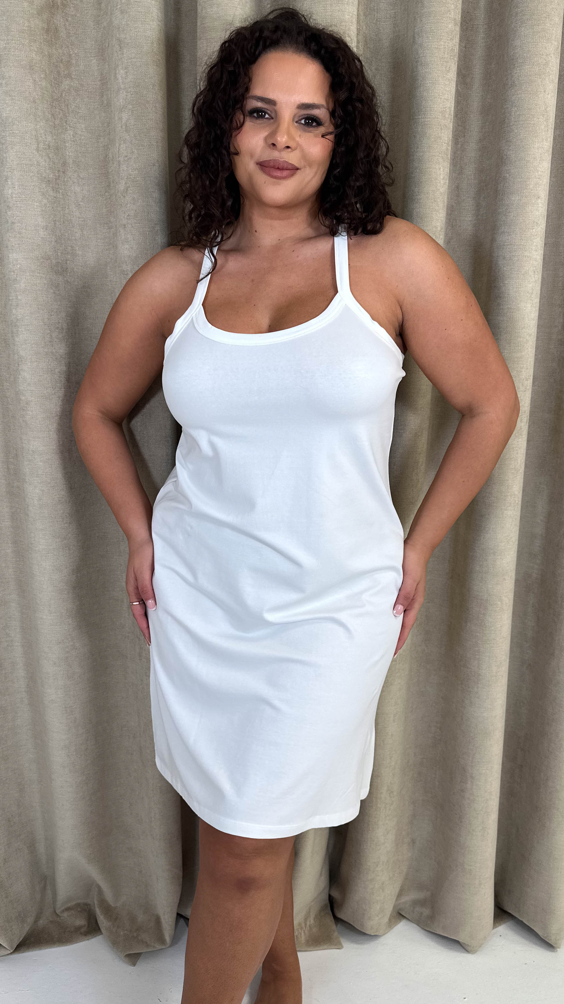CurveWow Basic Slip Dress White - Image 4