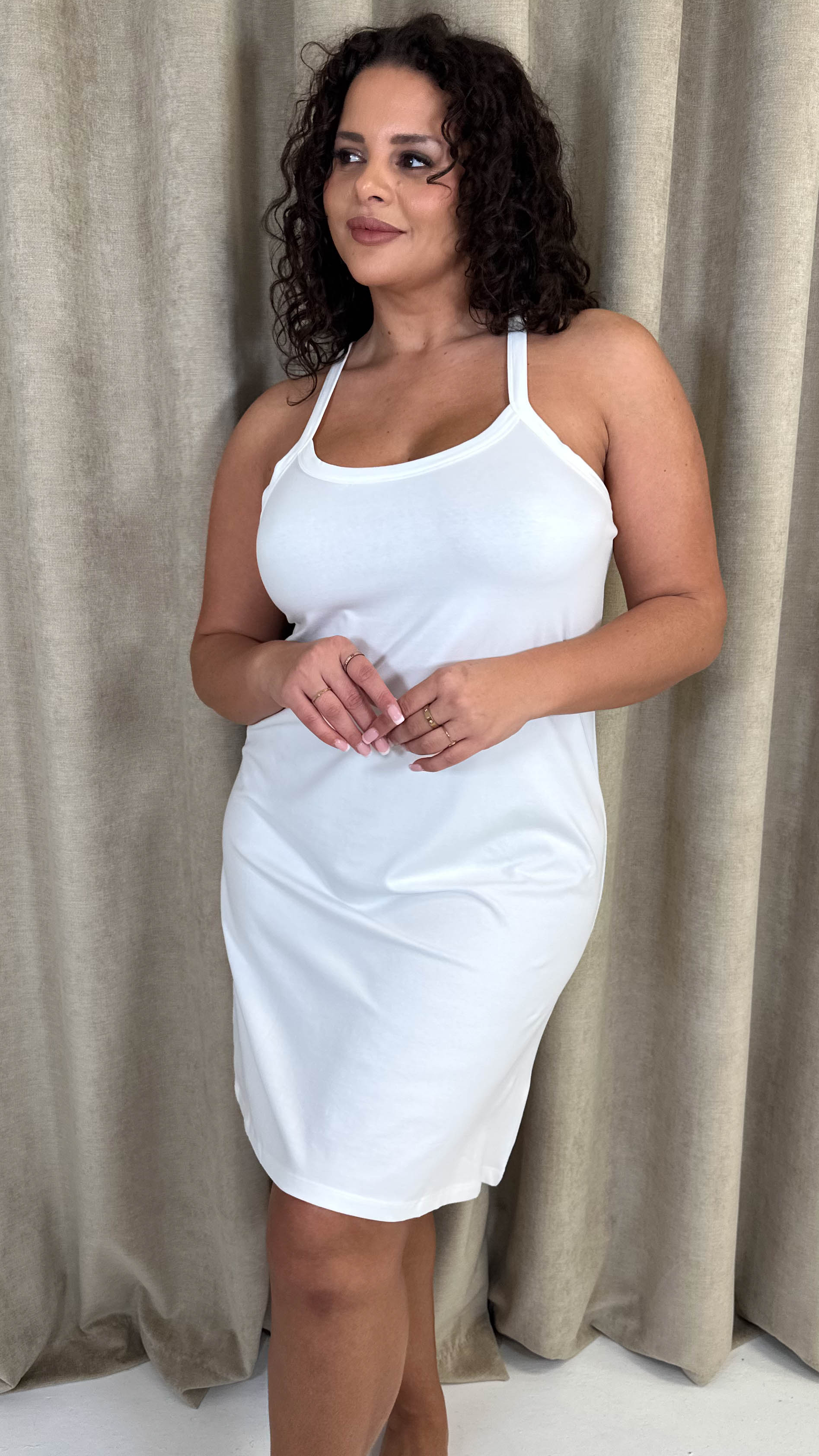 CurveWow Basic Slip Dress White - Image 5