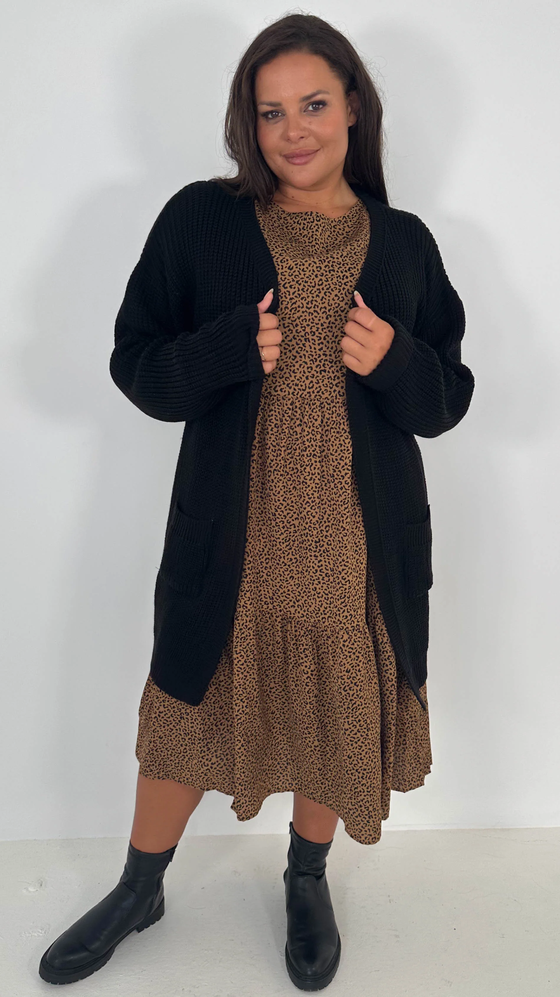 CurveWow Slouch Pocket Knitted Cardigan Black - Image 7