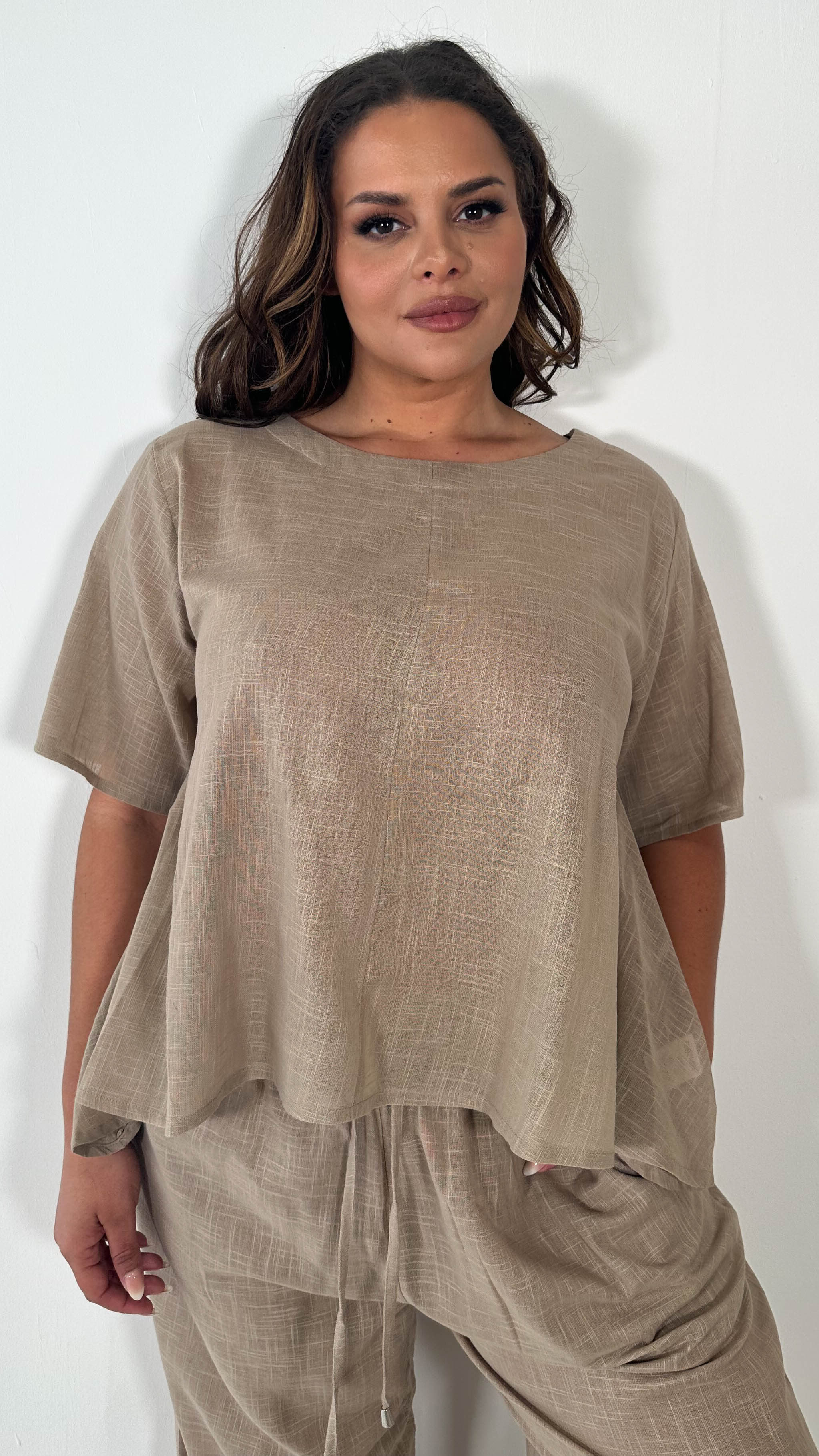 CurveWow Slub Asymmetrical Top Mocha - Image 3