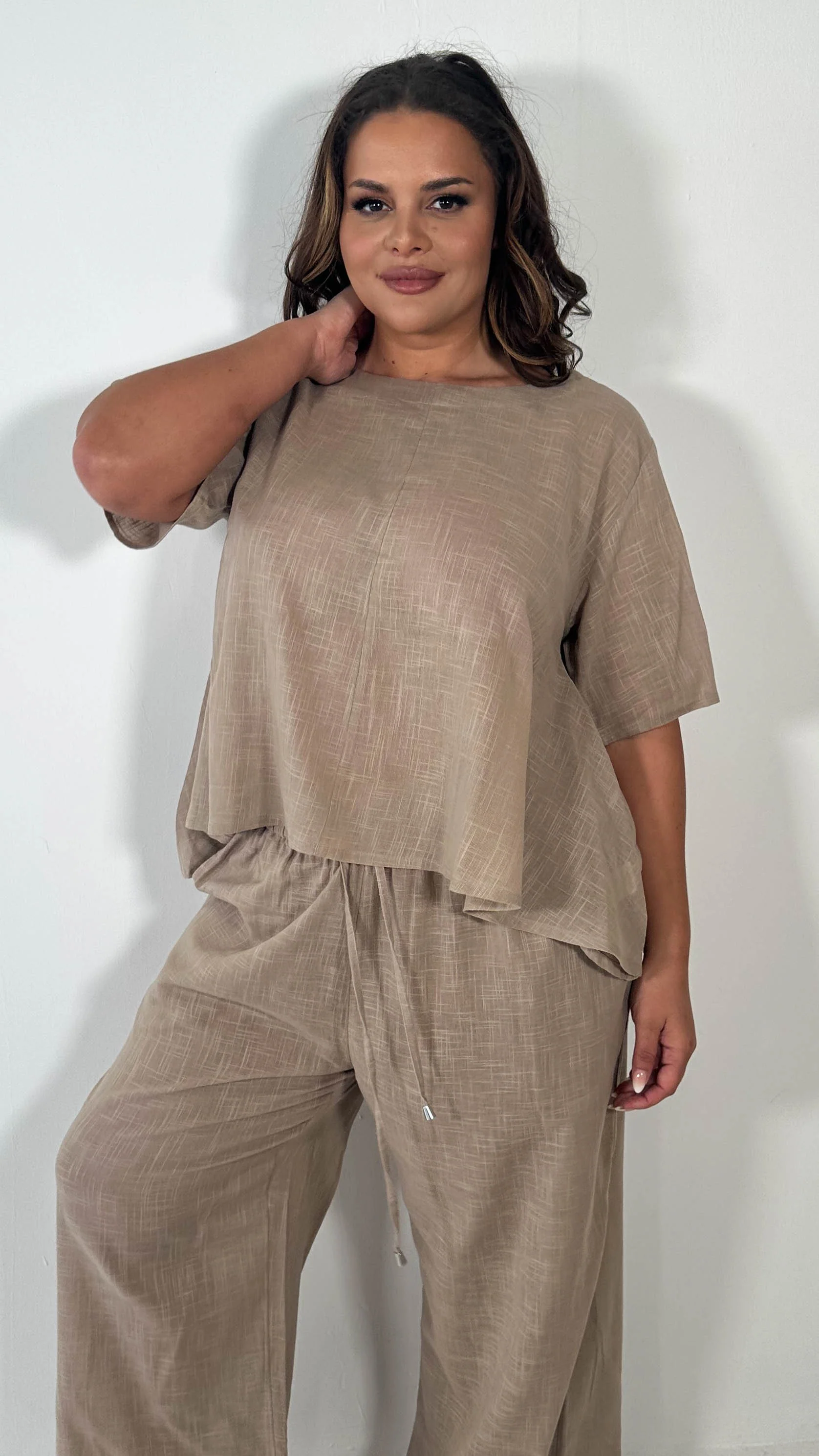 CurveWow Slub Asymmetrical Top Mocha - Image 4