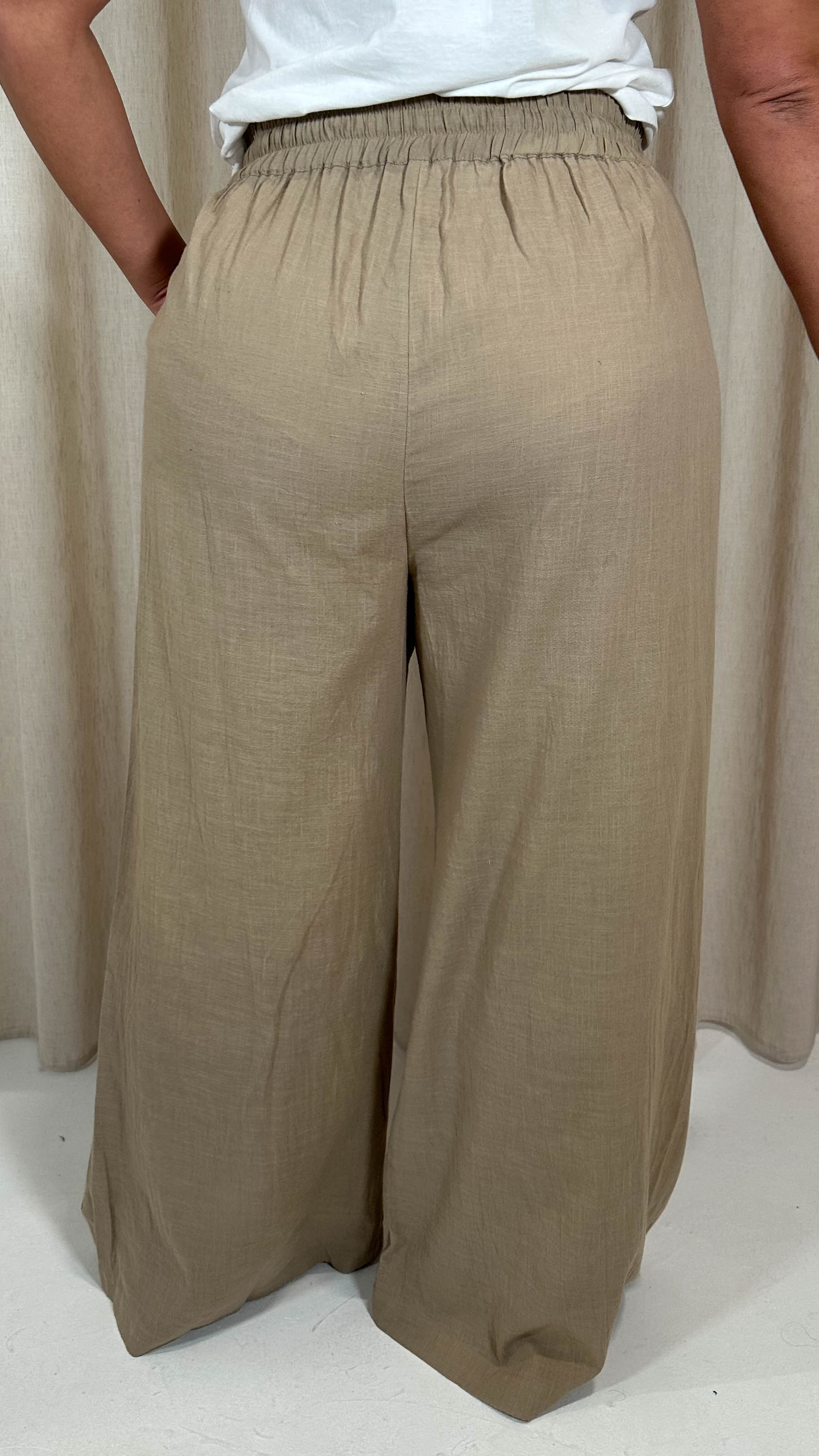 CurveWow Slub Wide Leg Trouser Mocha - Image 9