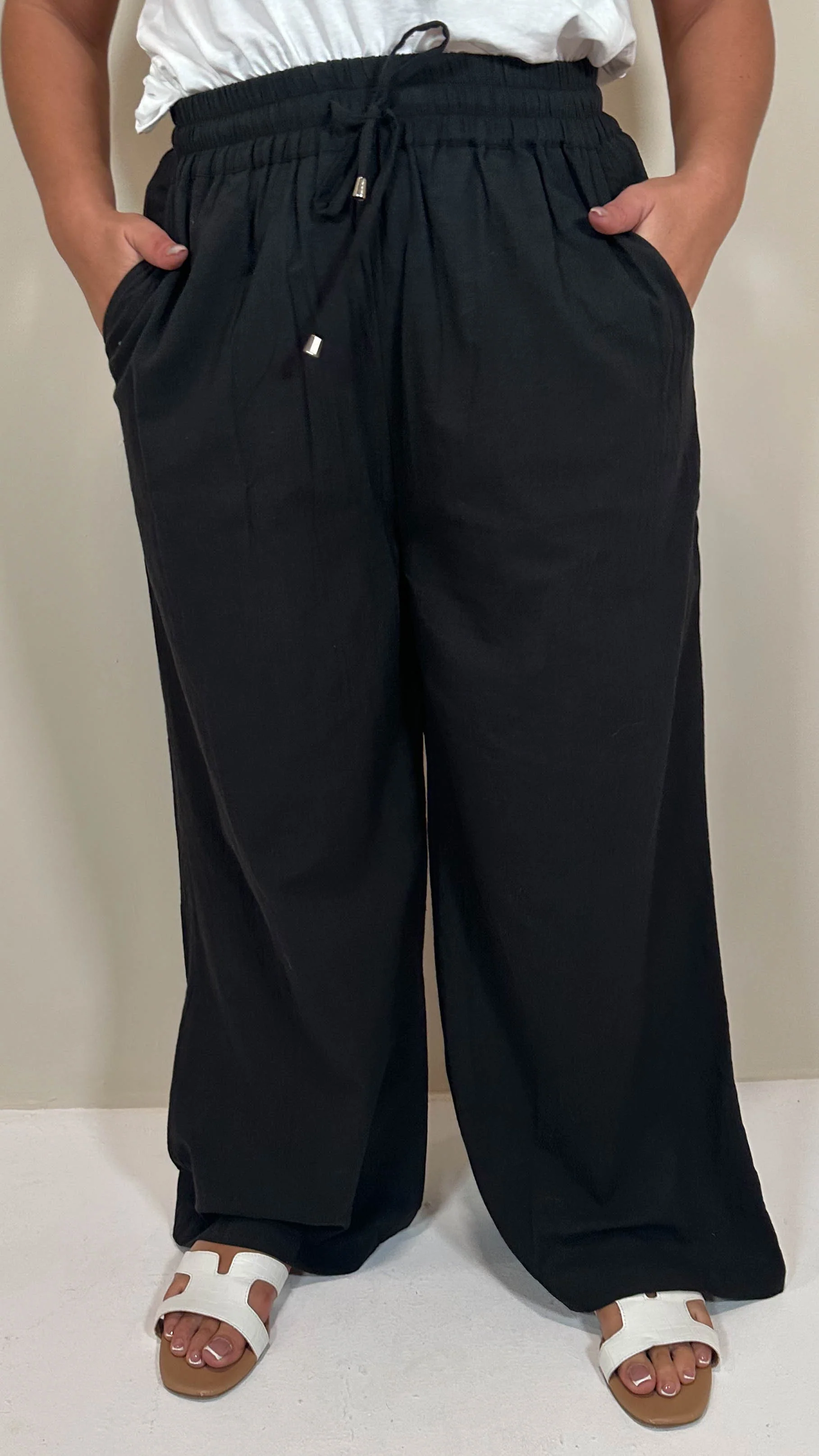 CurveWow Slub Wide Leg Trouser Black - Image 2