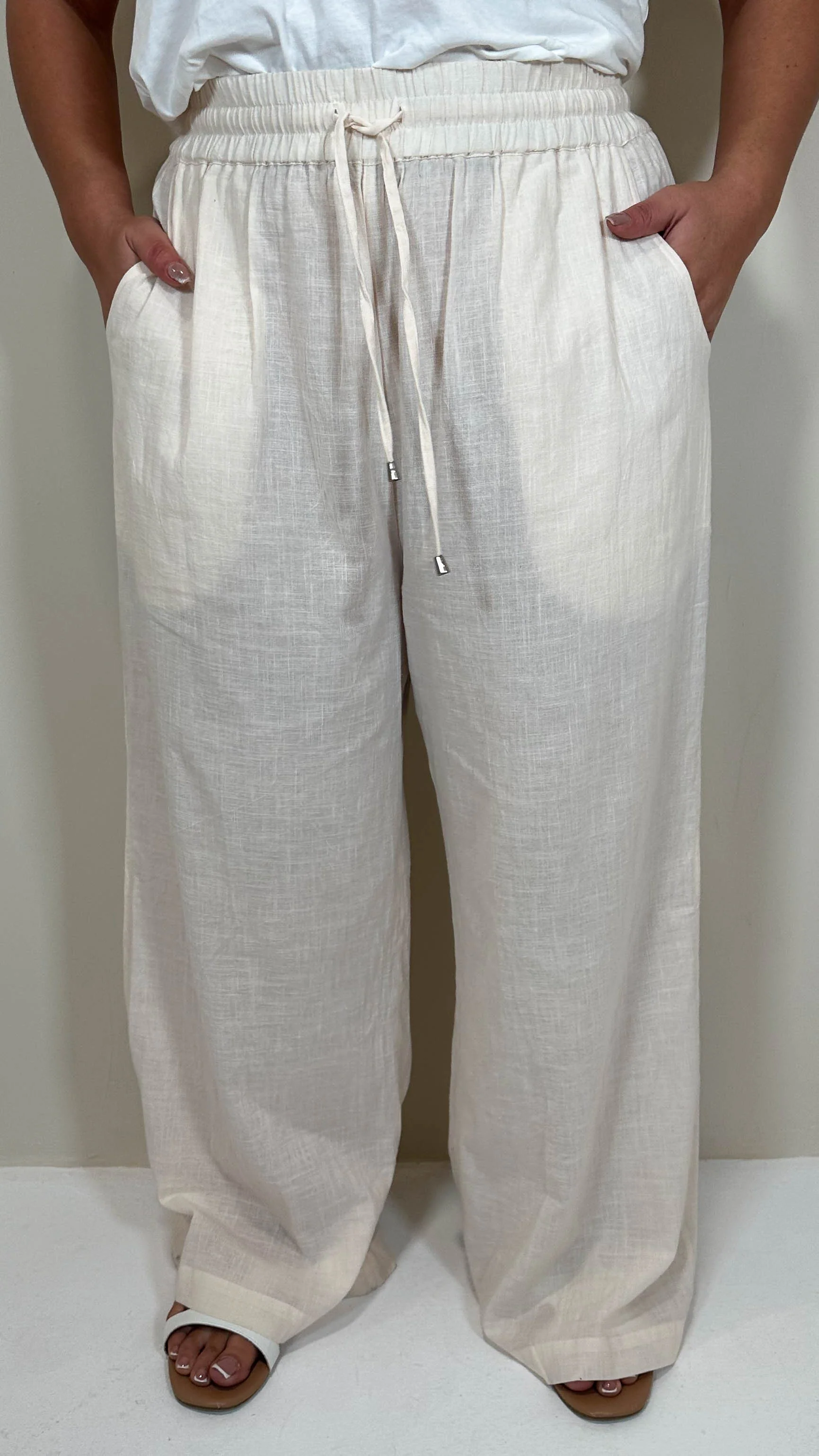 CurveWow Slub Wideleg Trousers Cream