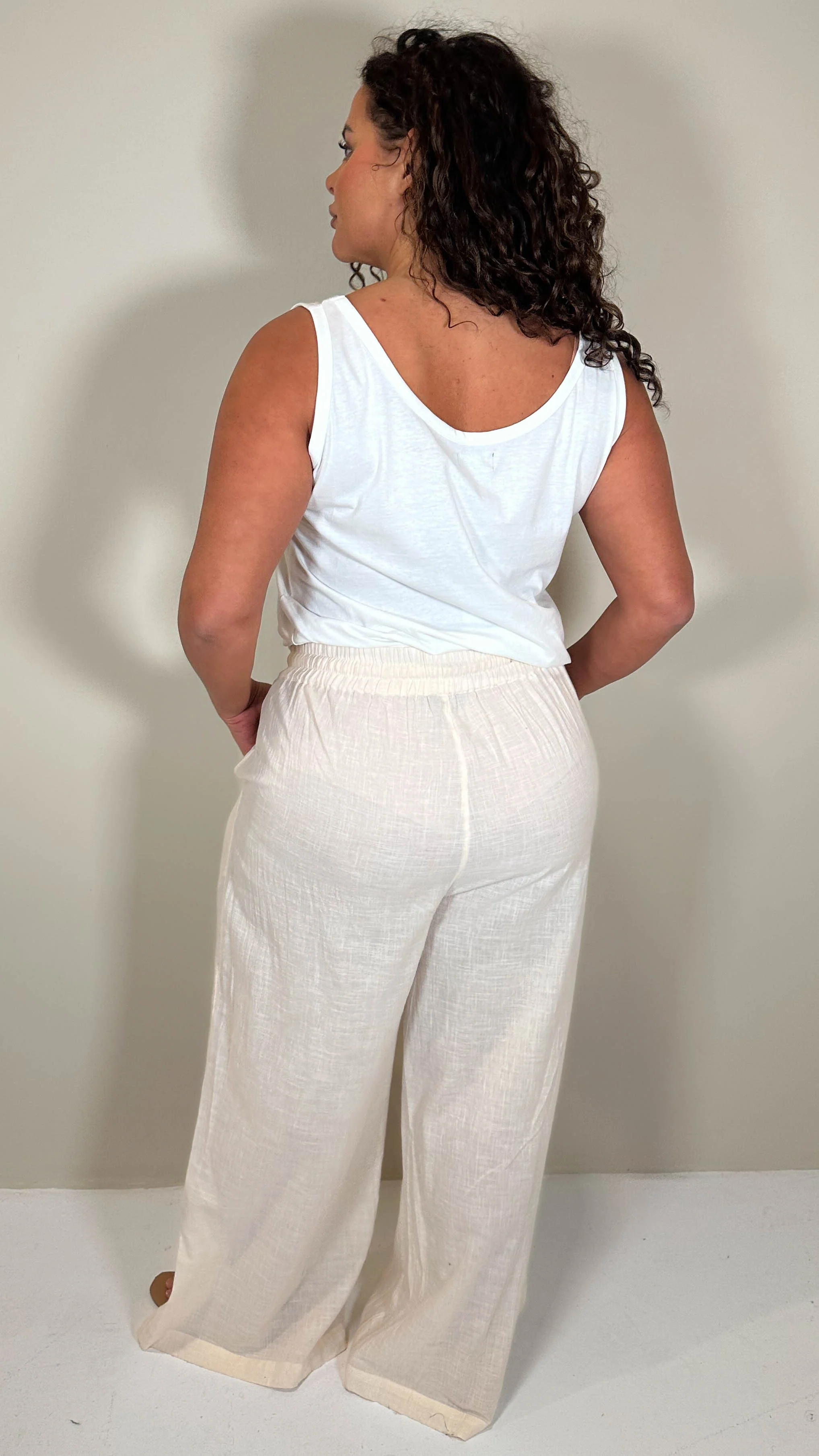 CurveWow Slub Wideleg Trousers Cream - Image 7