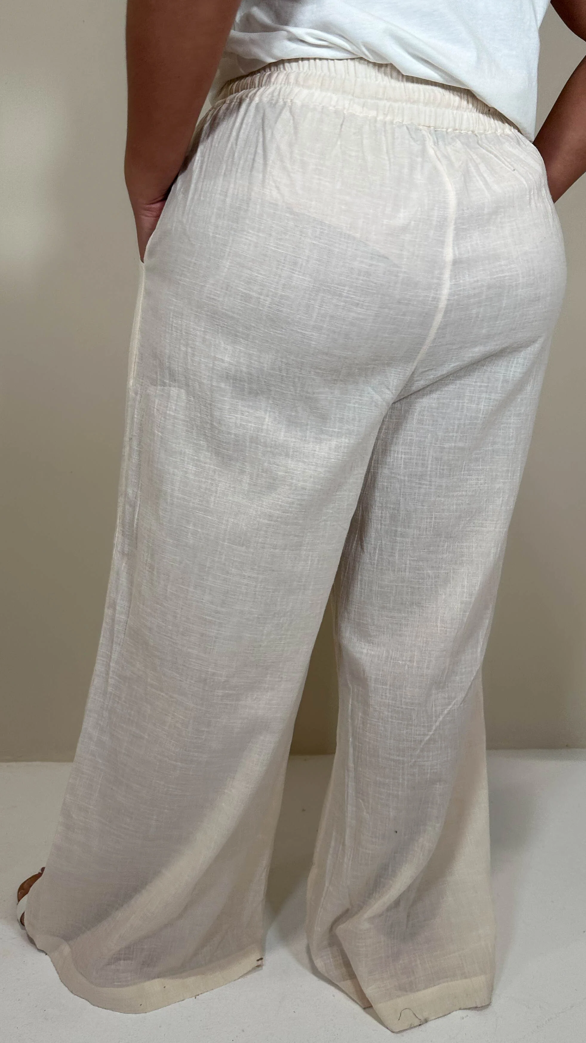CurveWow Slub Wideleg Trousers Cream - Image 8
