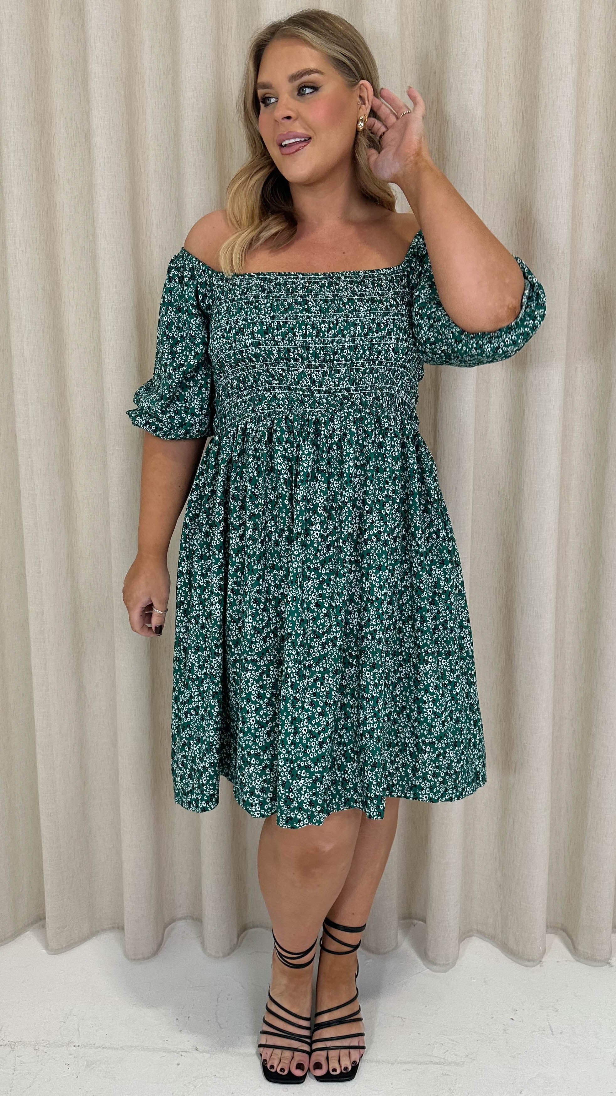 CurveWow Smock Dress Green Disty Floral - Image 8