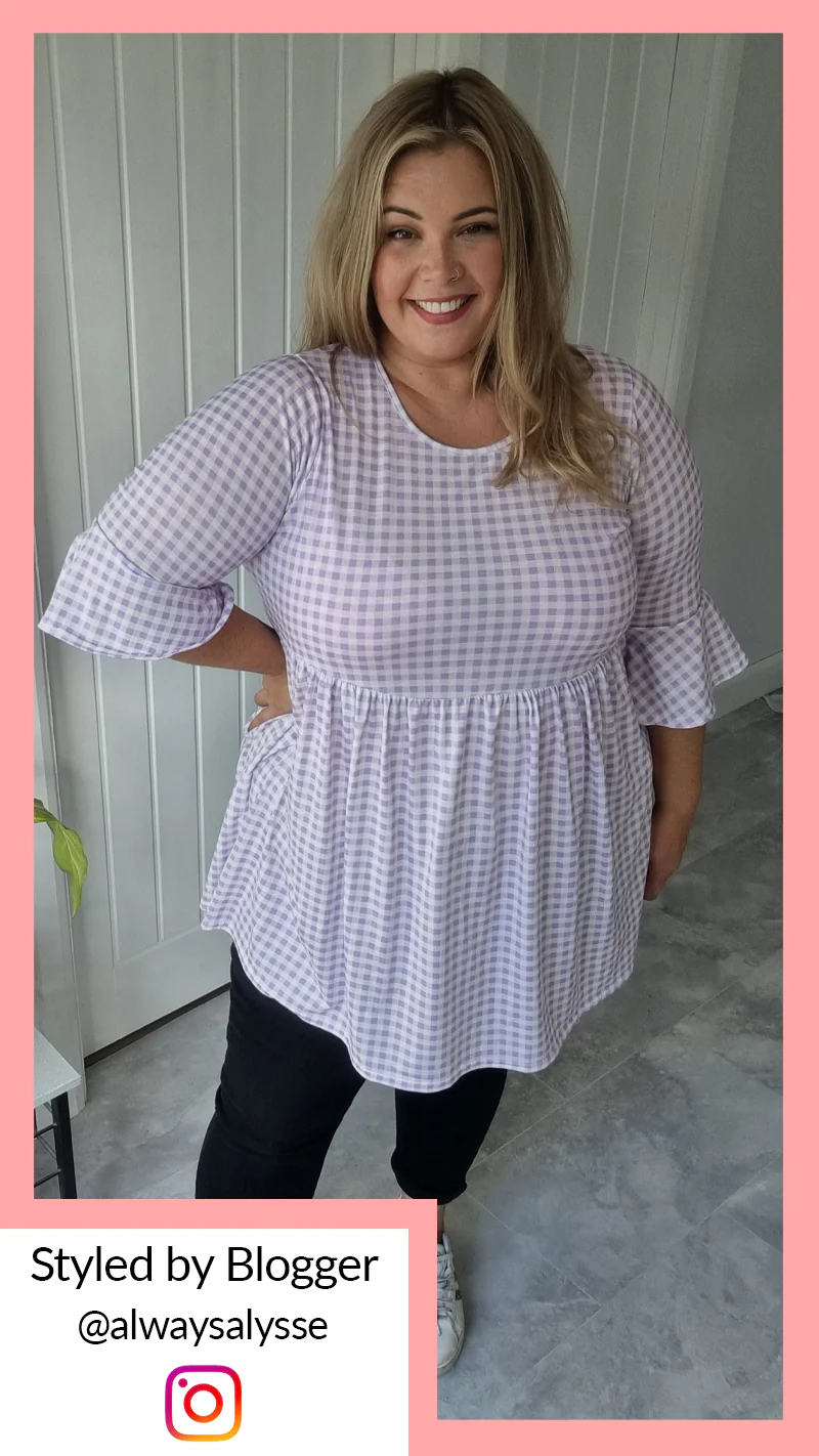 CurveWow Longline Smock Top Lilac Gingham - Image 2