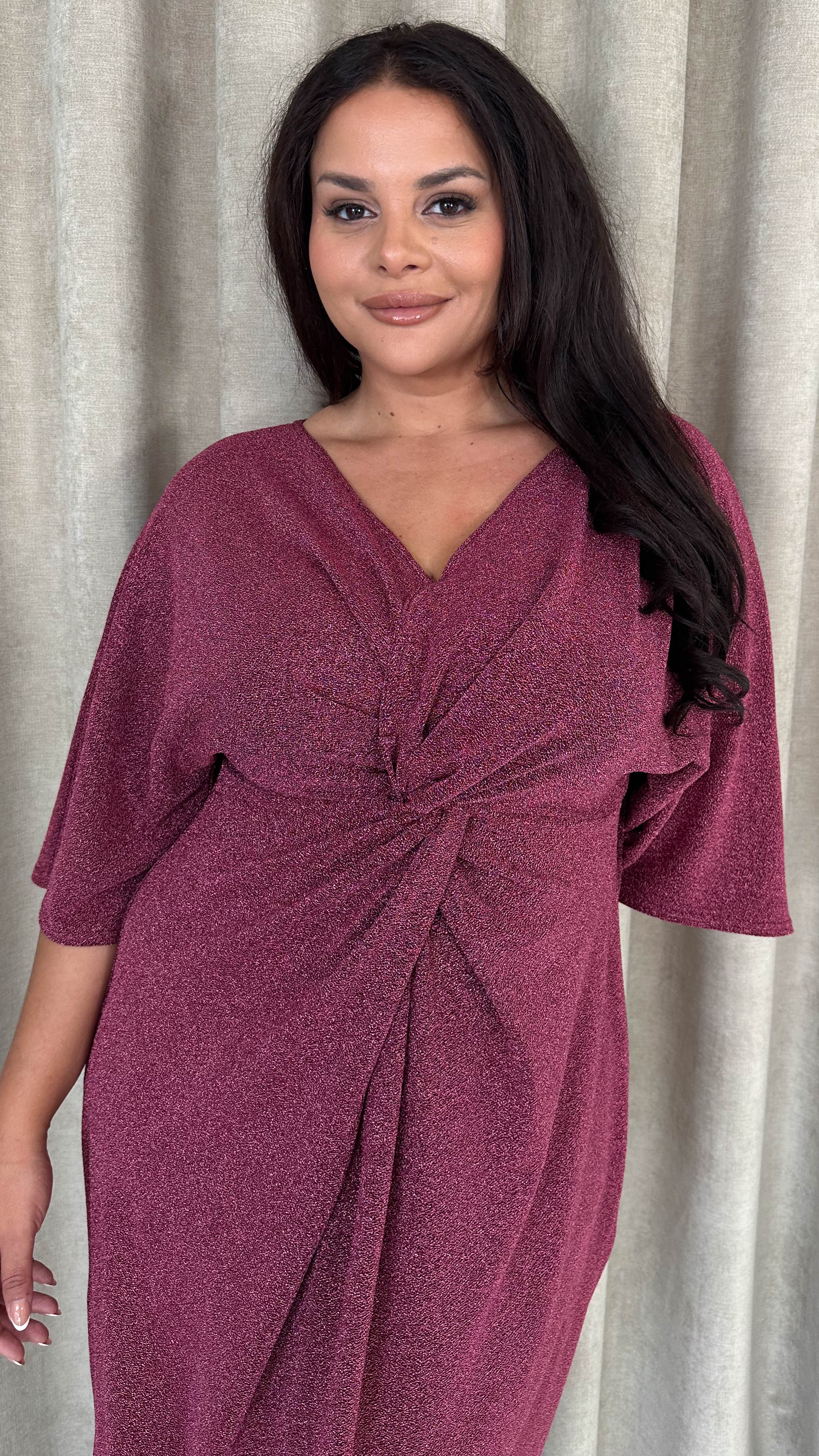 CurveWow Knot Dress Sparkle Pink - Image 2