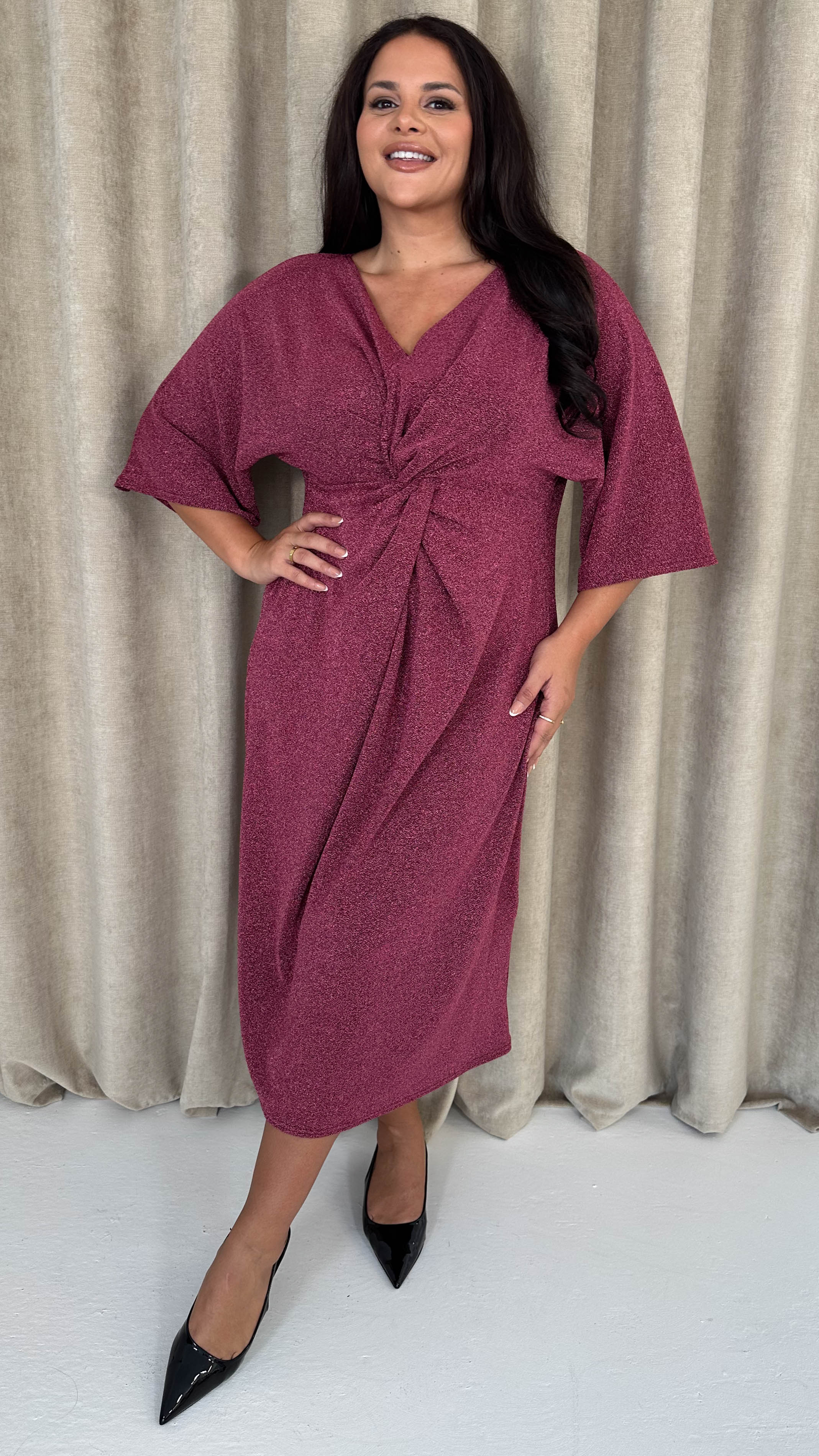 CurveWow Knot Dress Sparkle Pink - Image 6