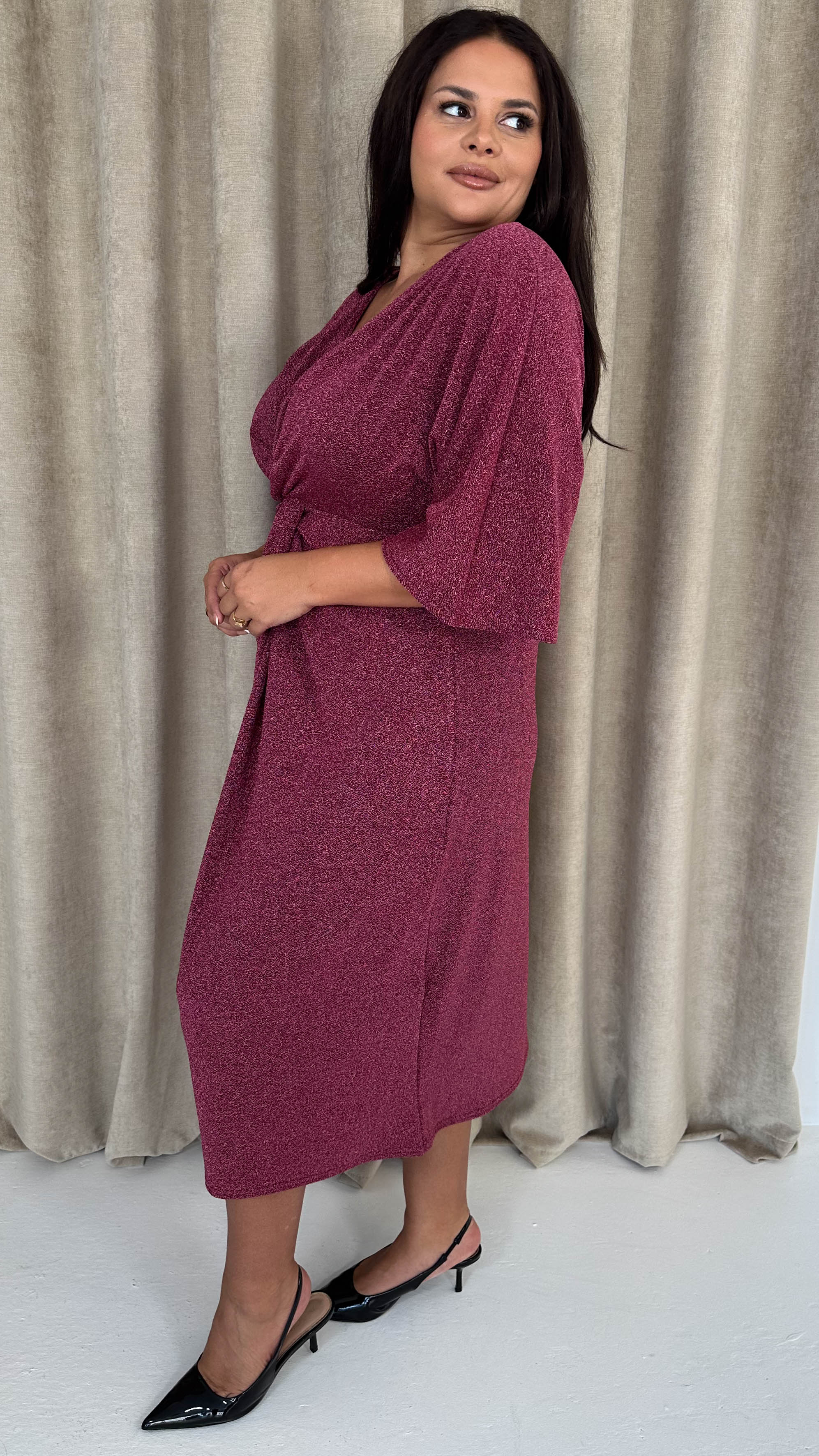 CurveWow Knot Dress Sparkle Pink - Image 8