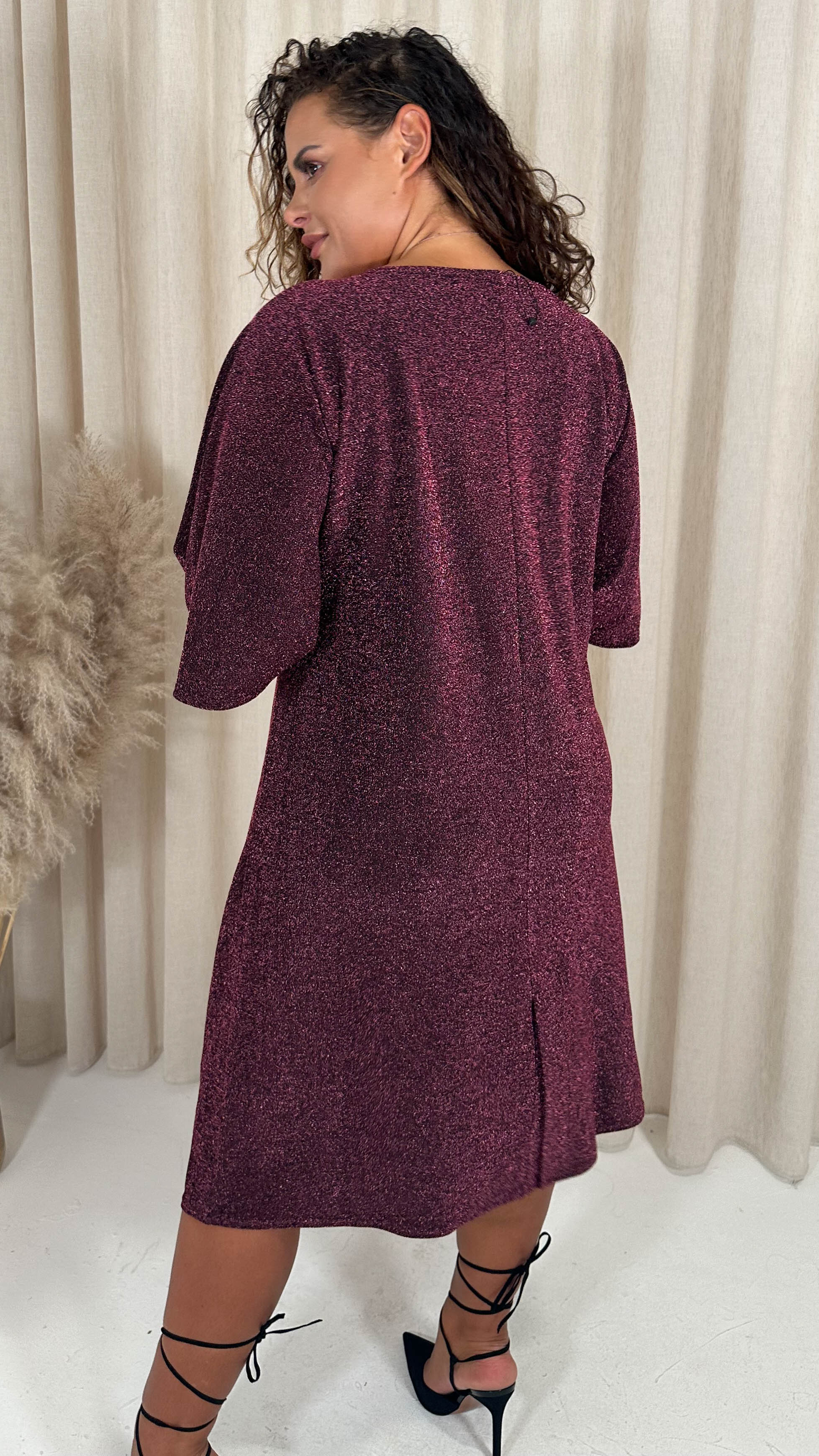 CurveWow Sparkle Knot Dress Black Pink - Image 7