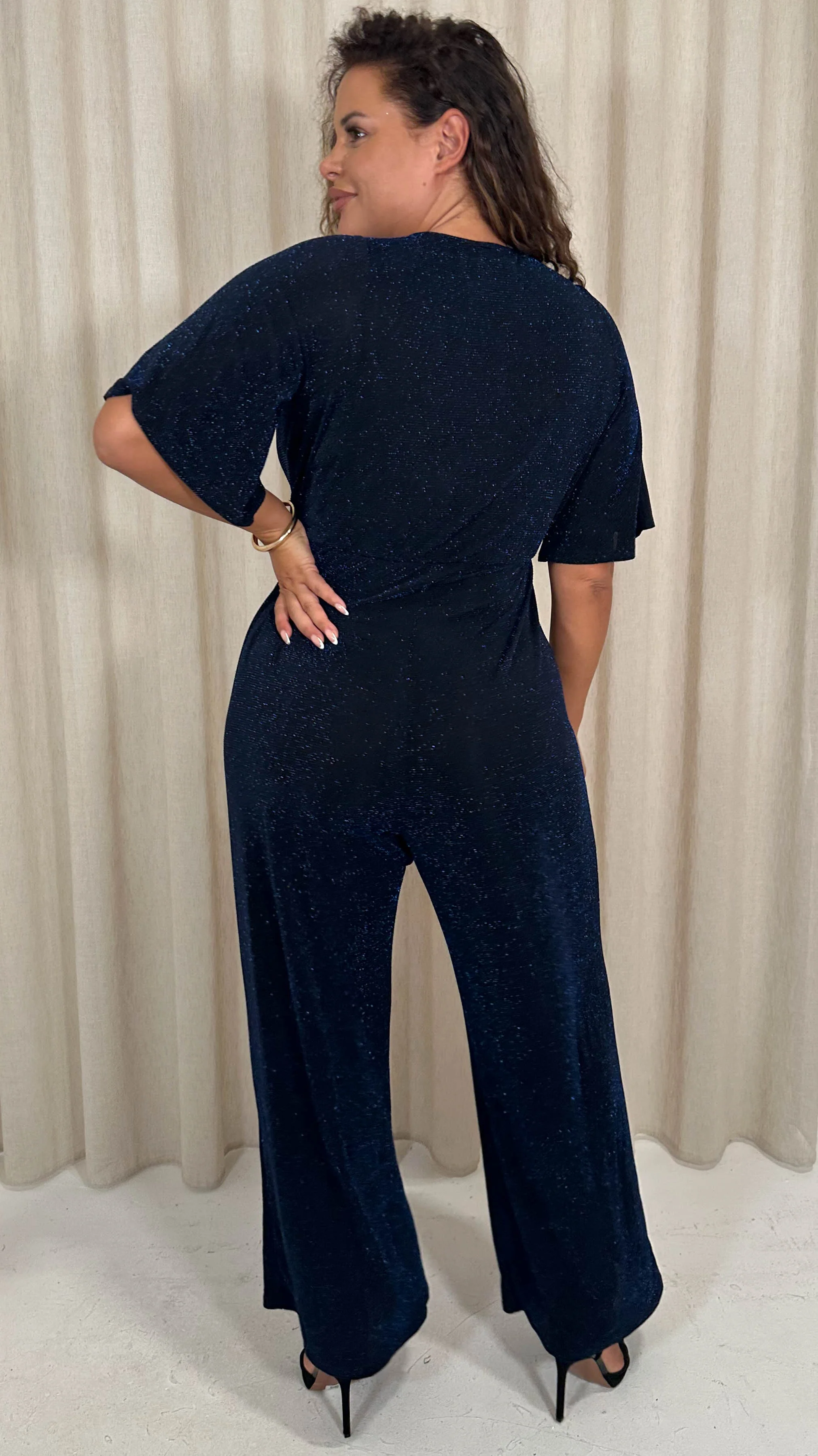 CurveWow Sparkle Wrap Jumpsuit Black and Blue - Image 8