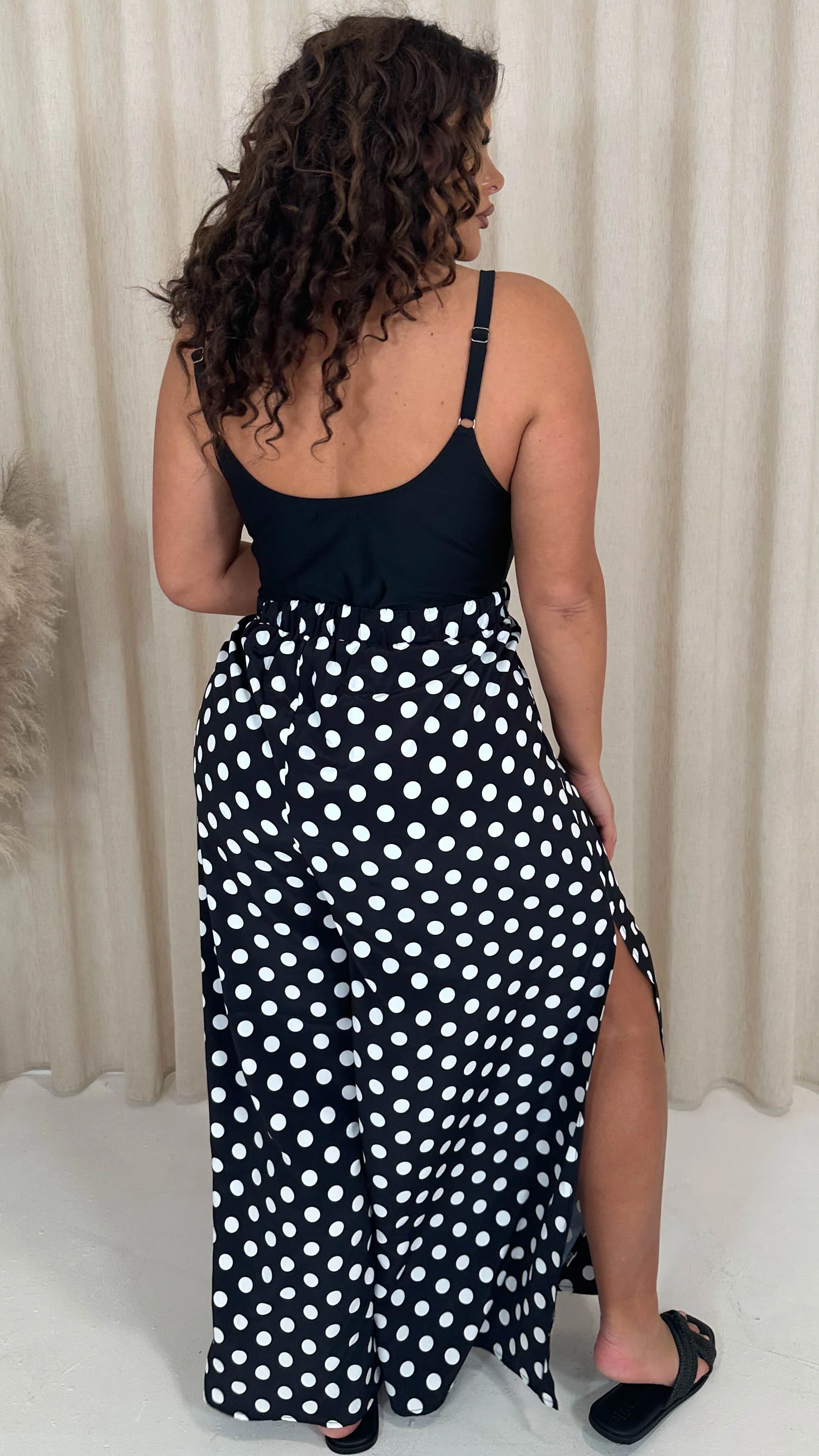 CurveWow Split Leg Beach Trousers Black Polka Dot - Image 8