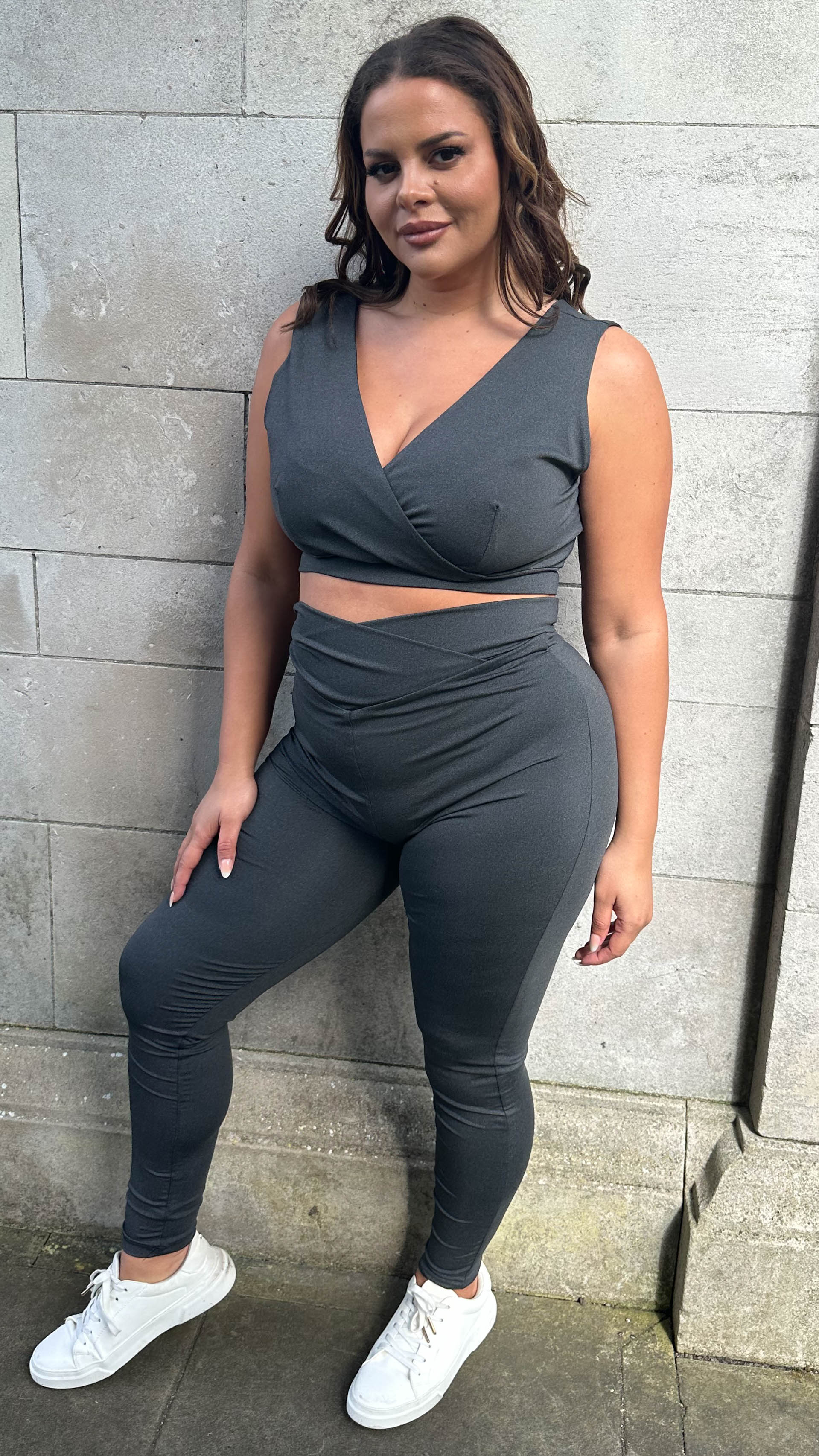 CurveWow Sportswear Wrap Waisted Legging Charcoal - Image 3