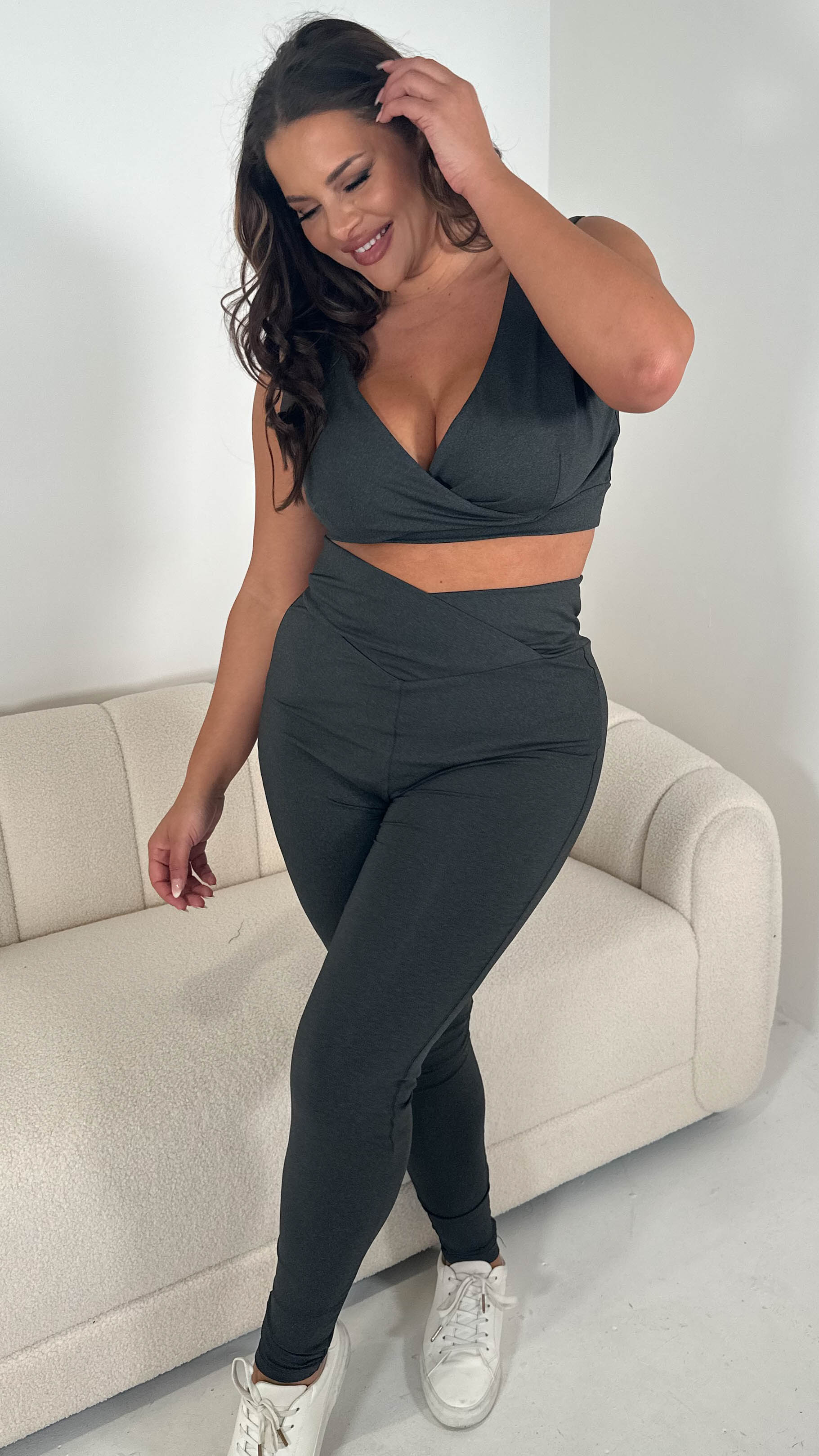 CurveWow Sportswear Wrap Waisted Legging Charcoal - Image 6