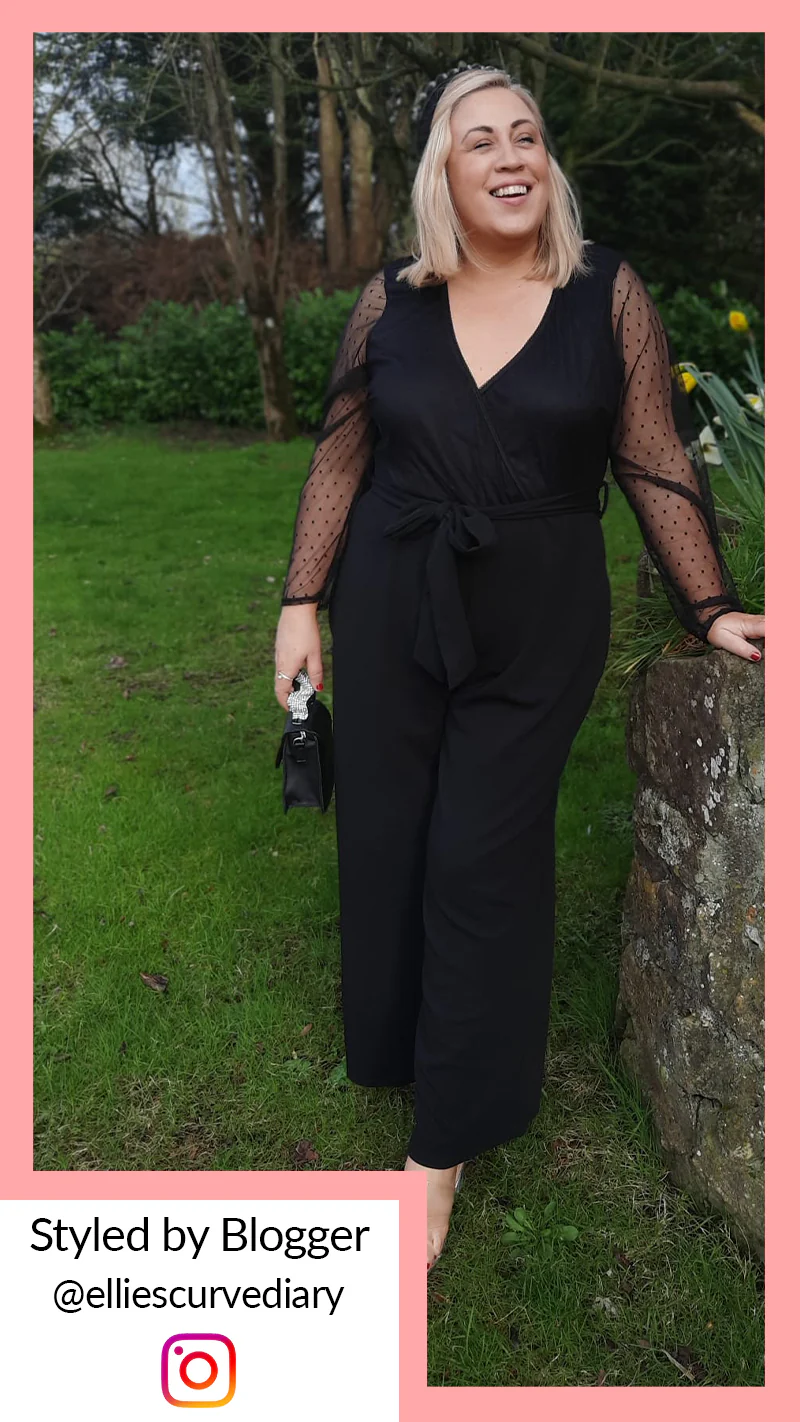 CurveWow Spot Mesh Jumpsuit Black - Image 3