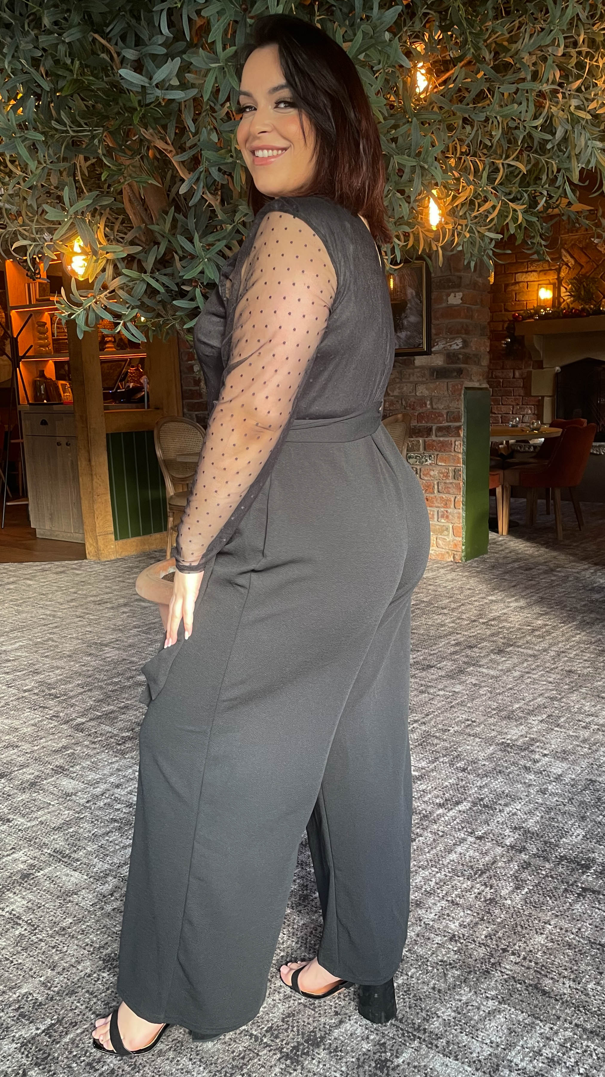 CurveWow Spot Mesh Jumpsuit Black - Image 4