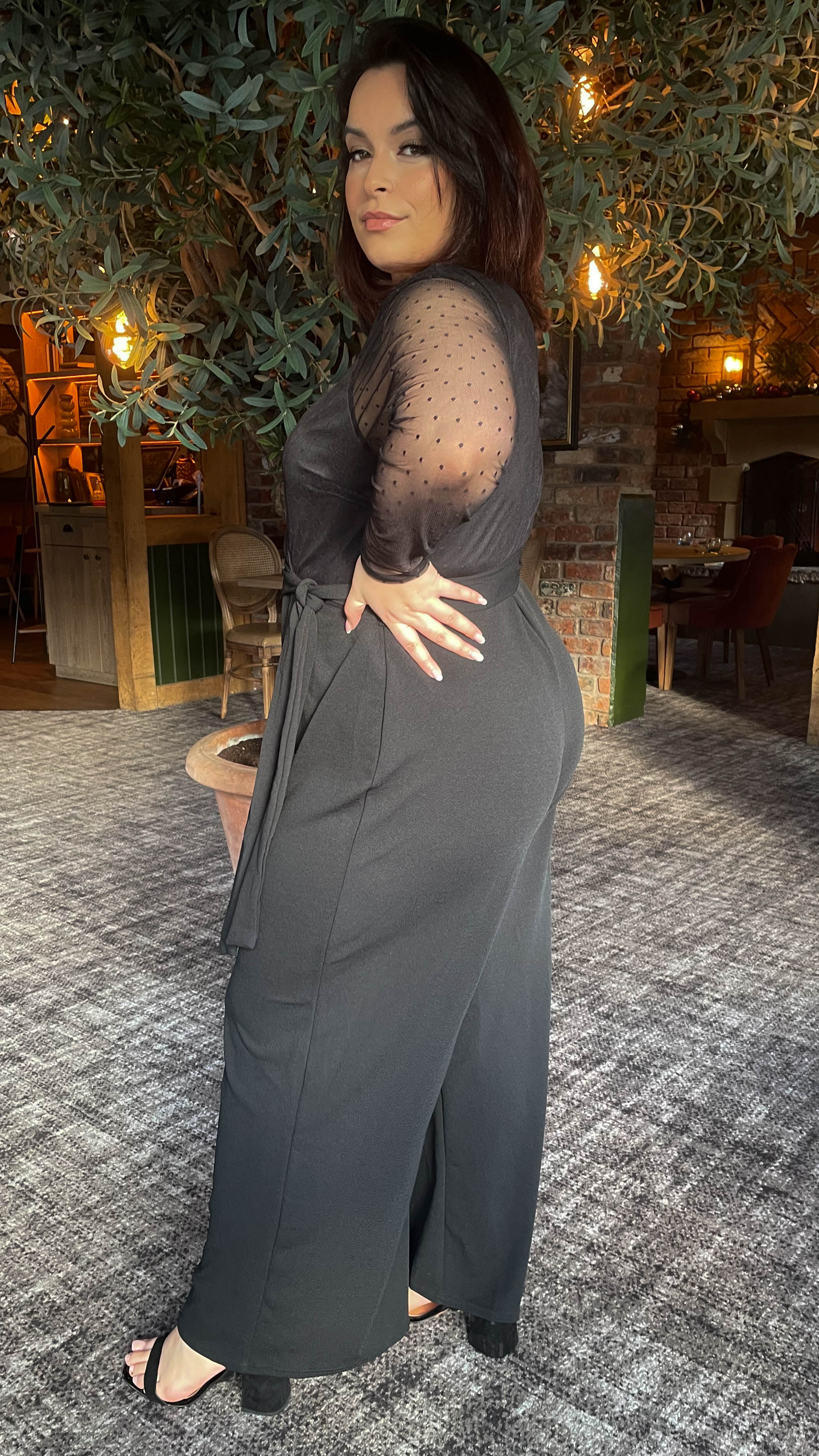 CurveWow Spot Mesh Jumpsuit Black - Image 5