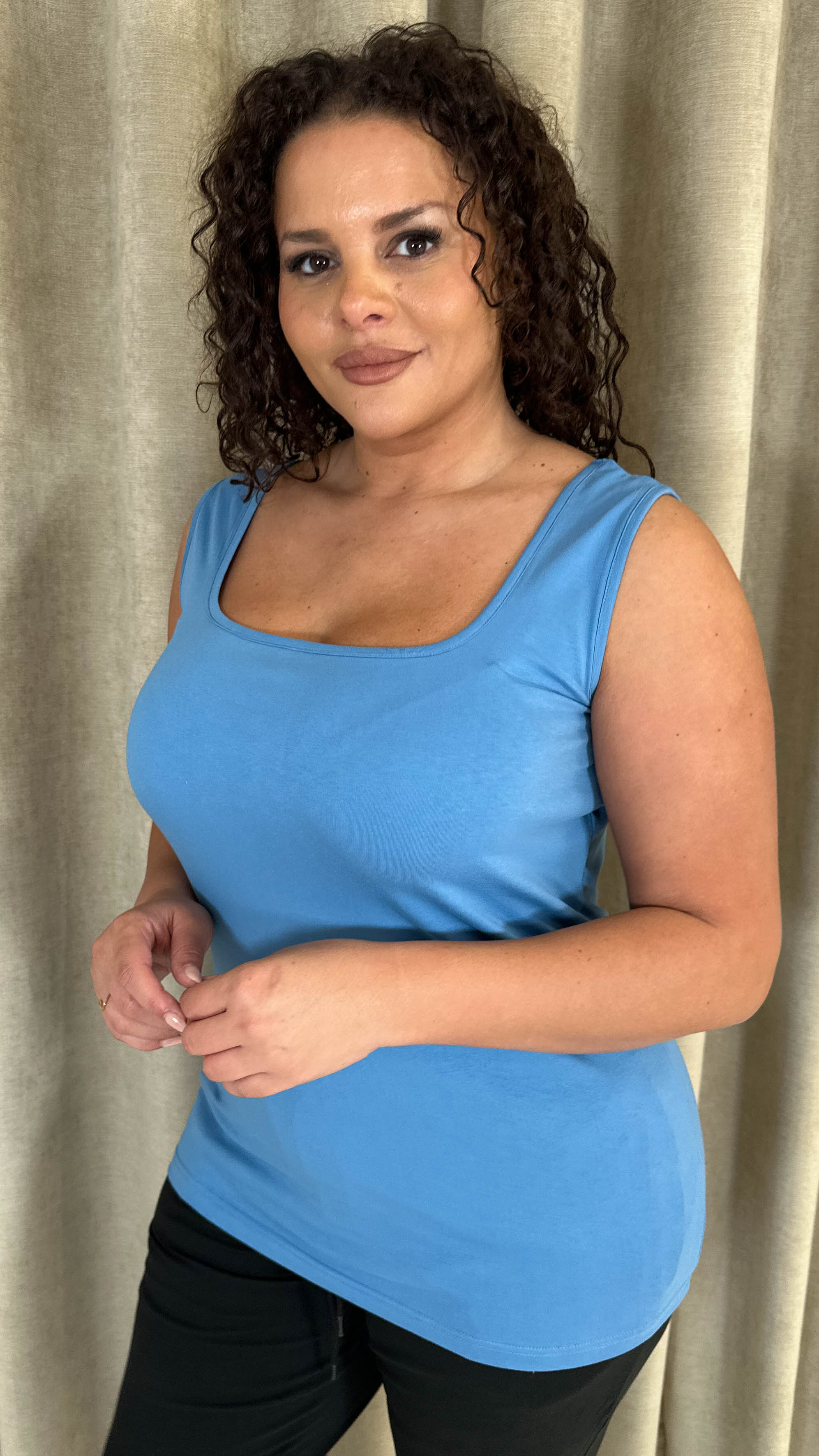 CurveWow Square Neck Basic Vest Blue - Image 5