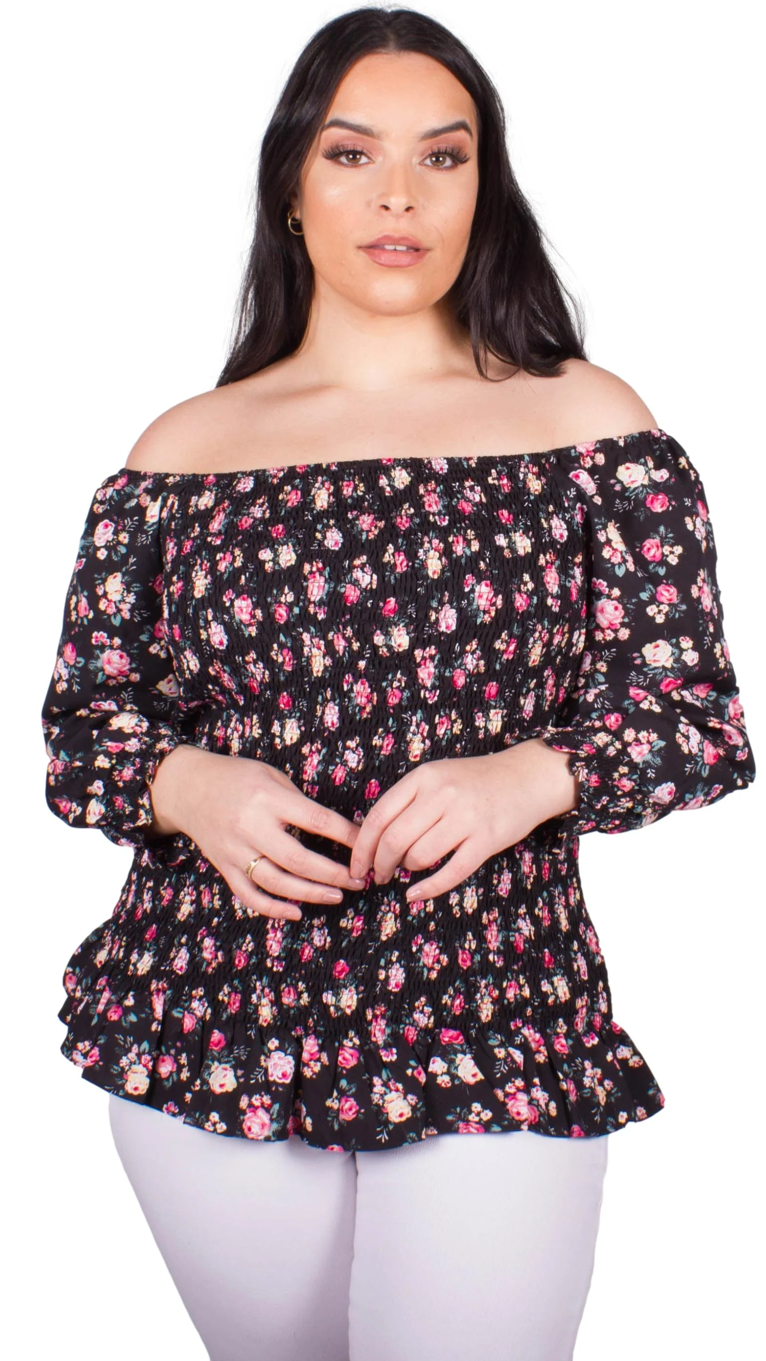 CurveWow Square Neck Blouse Black Ditsy - Image 4