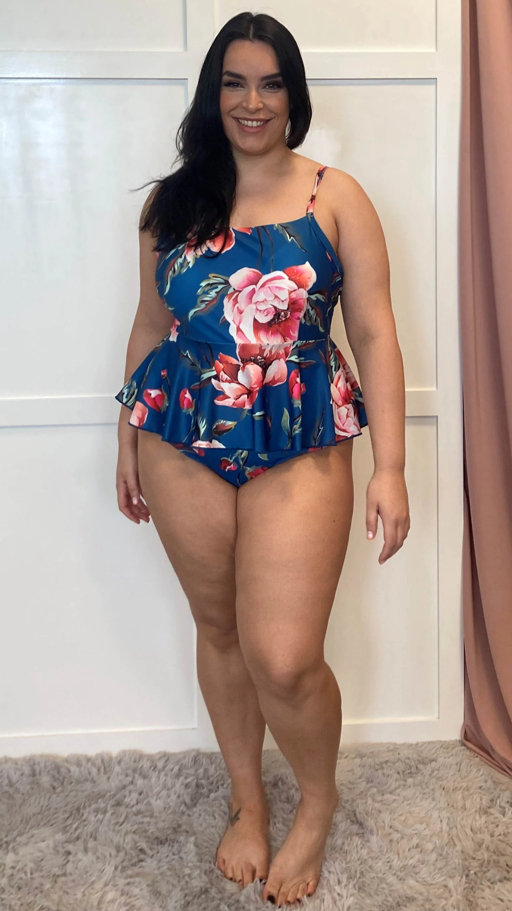 CurveWow Square Neck Tropical Print Swimsuit