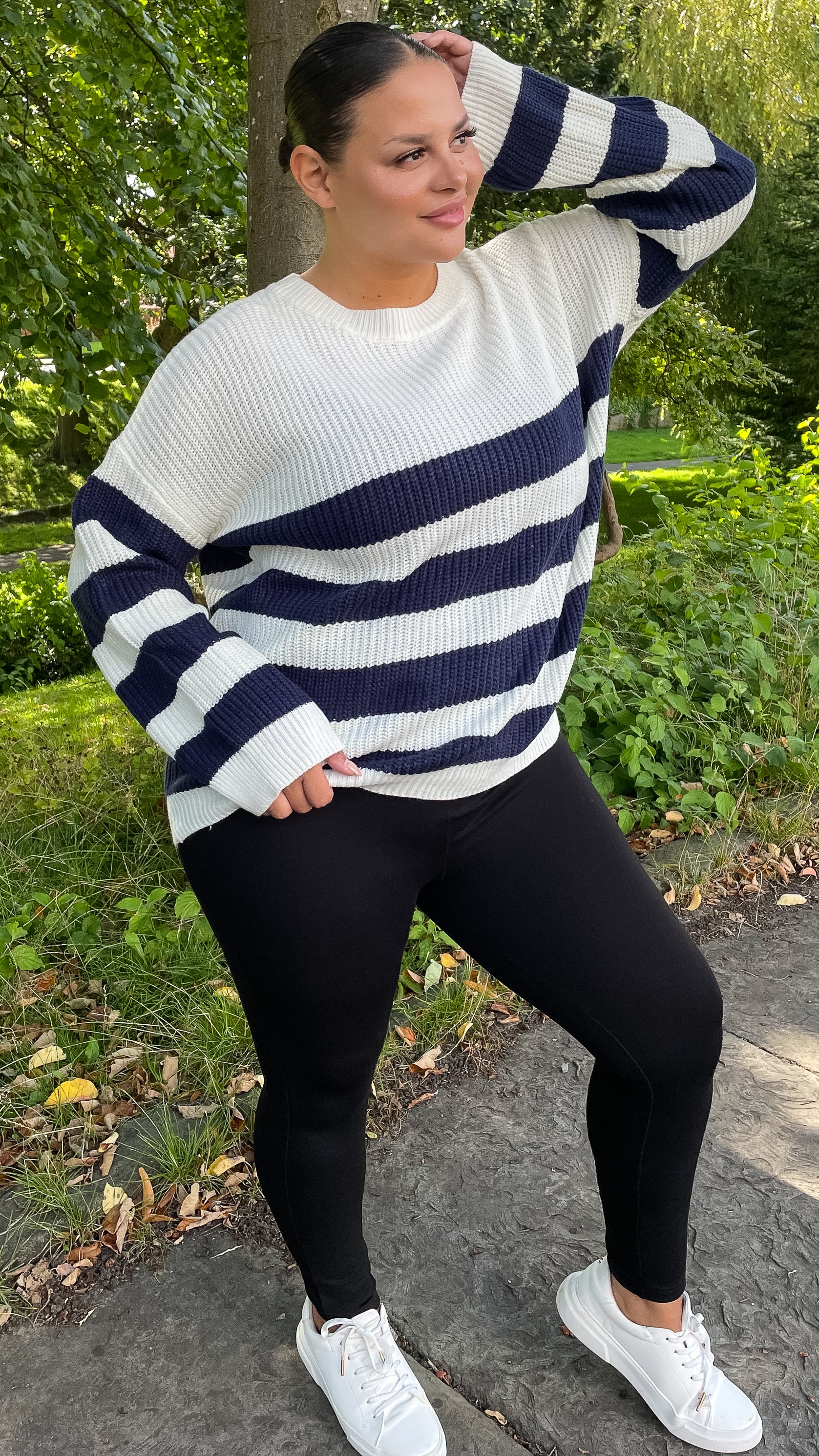 CurveWow Stripe Jumper Navy & Ivory - Image 3