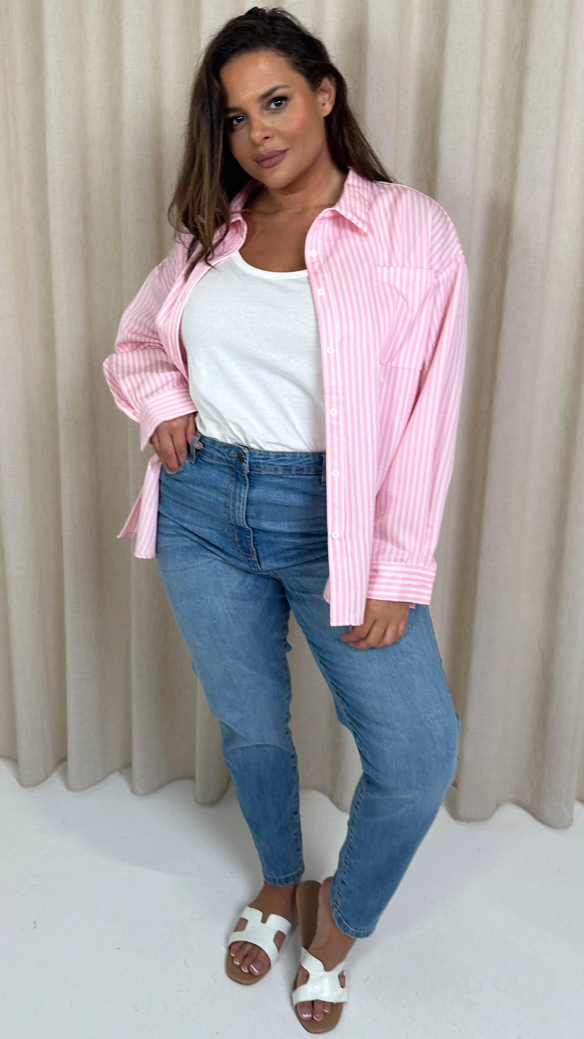 CurveWow Stripe Shirt Pink/White - Image 3