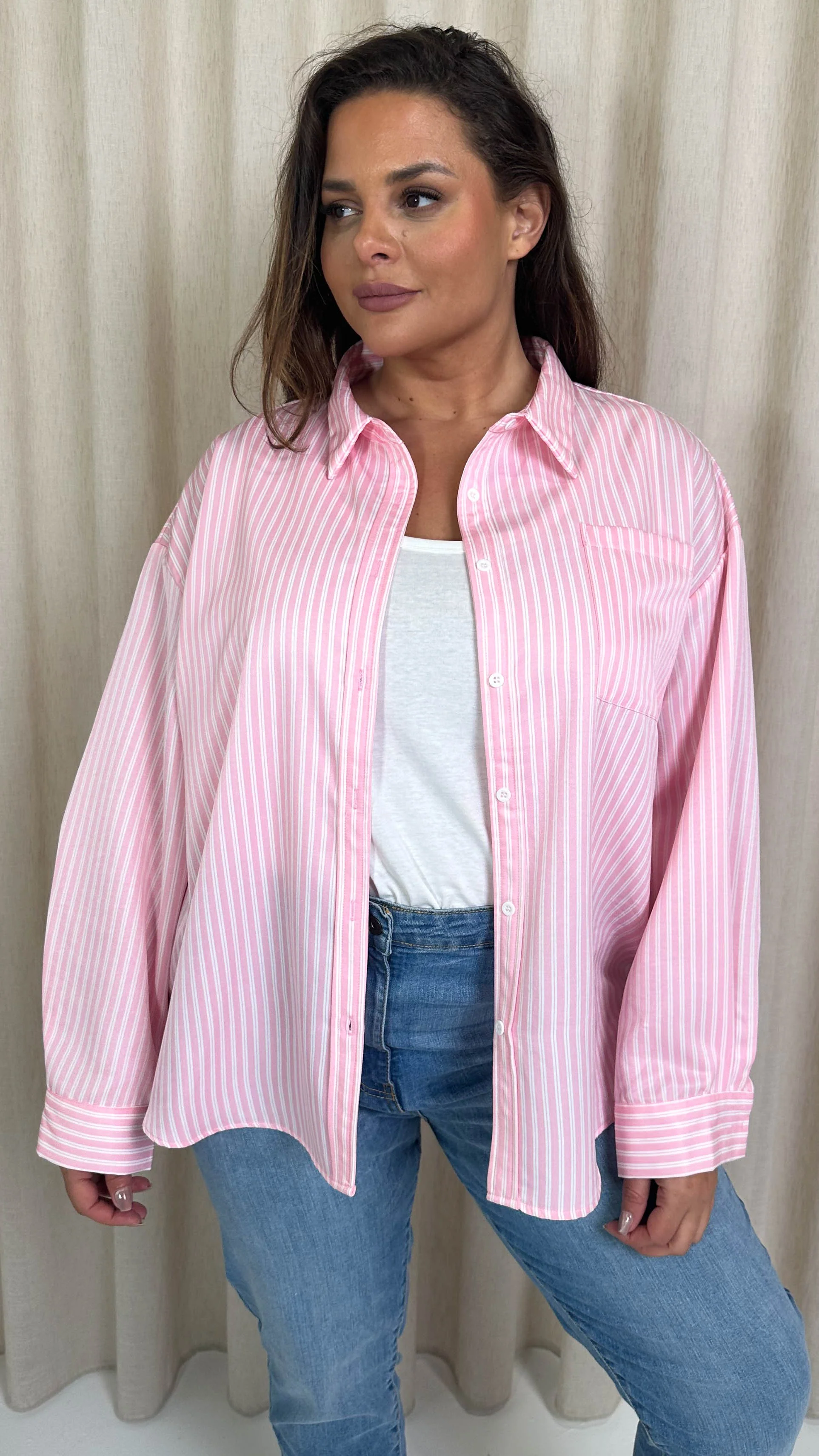 CurveWow Stripe Shirt Pink/White - Image 4