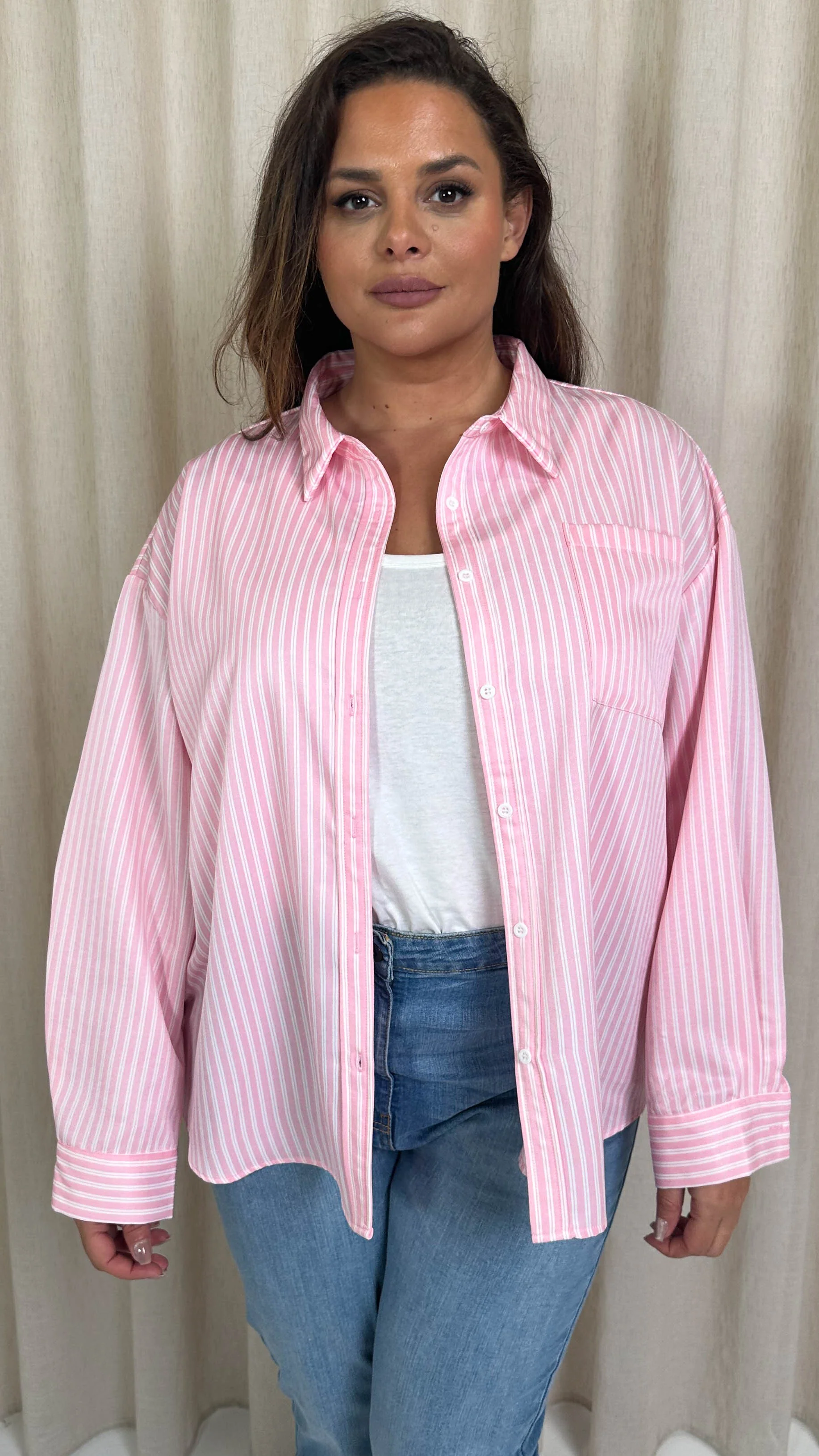 CurveWow Stripe Shirt Pink/White - Image 5