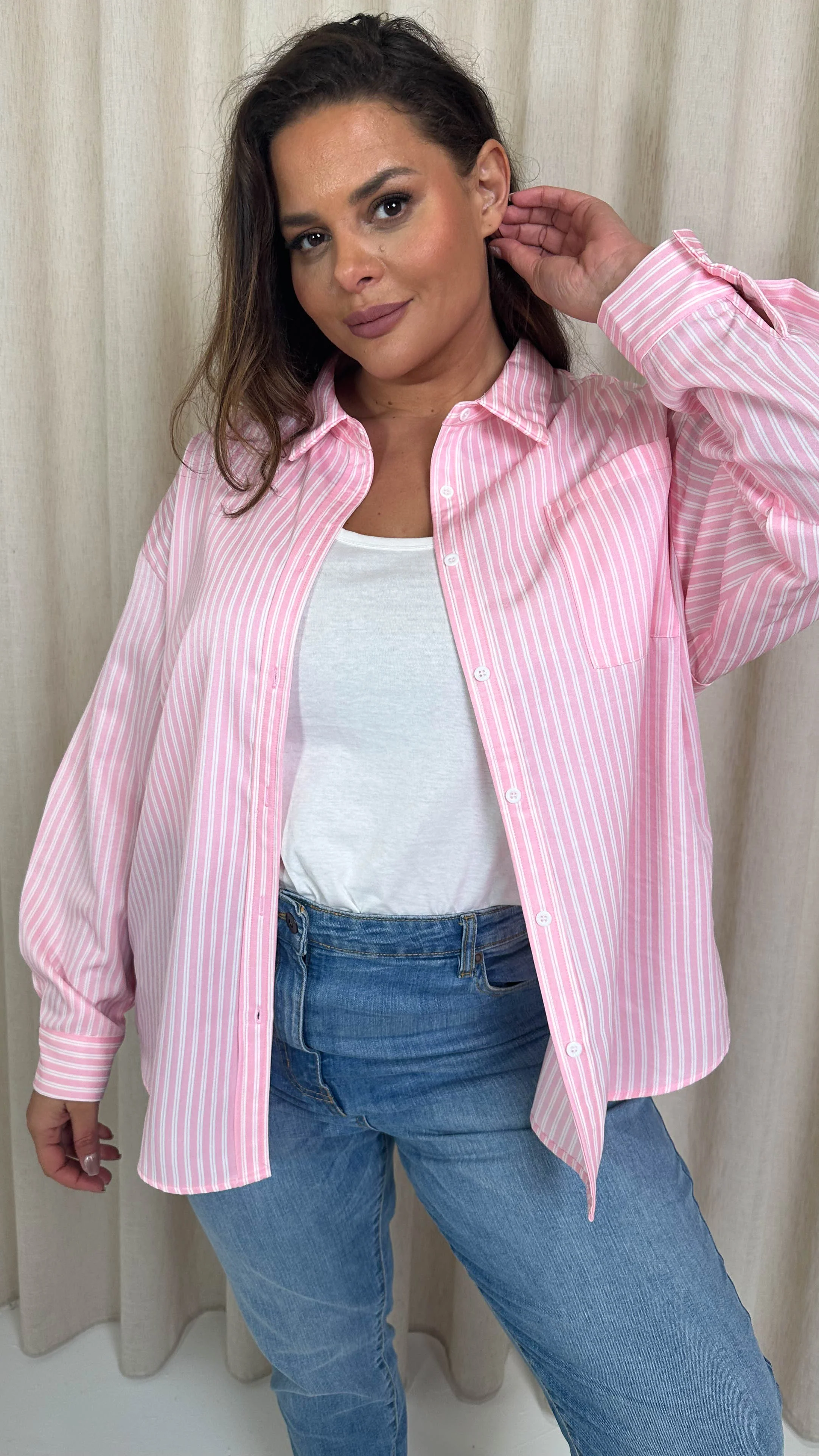 CurveWow Stripe Shirt Pink/White - Image 6