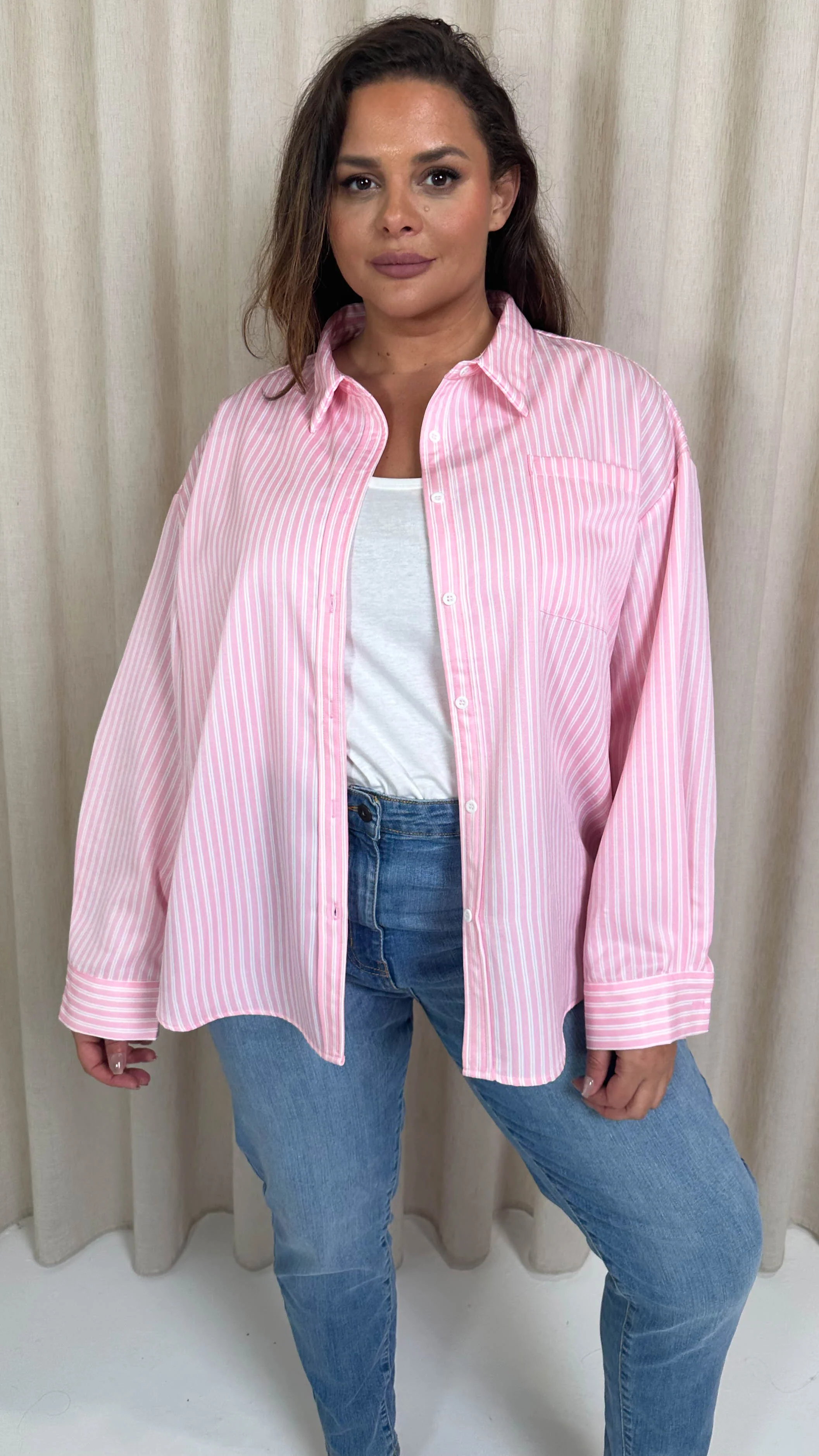 CurveWow Stripe Shirt Pink/White - Image 7
