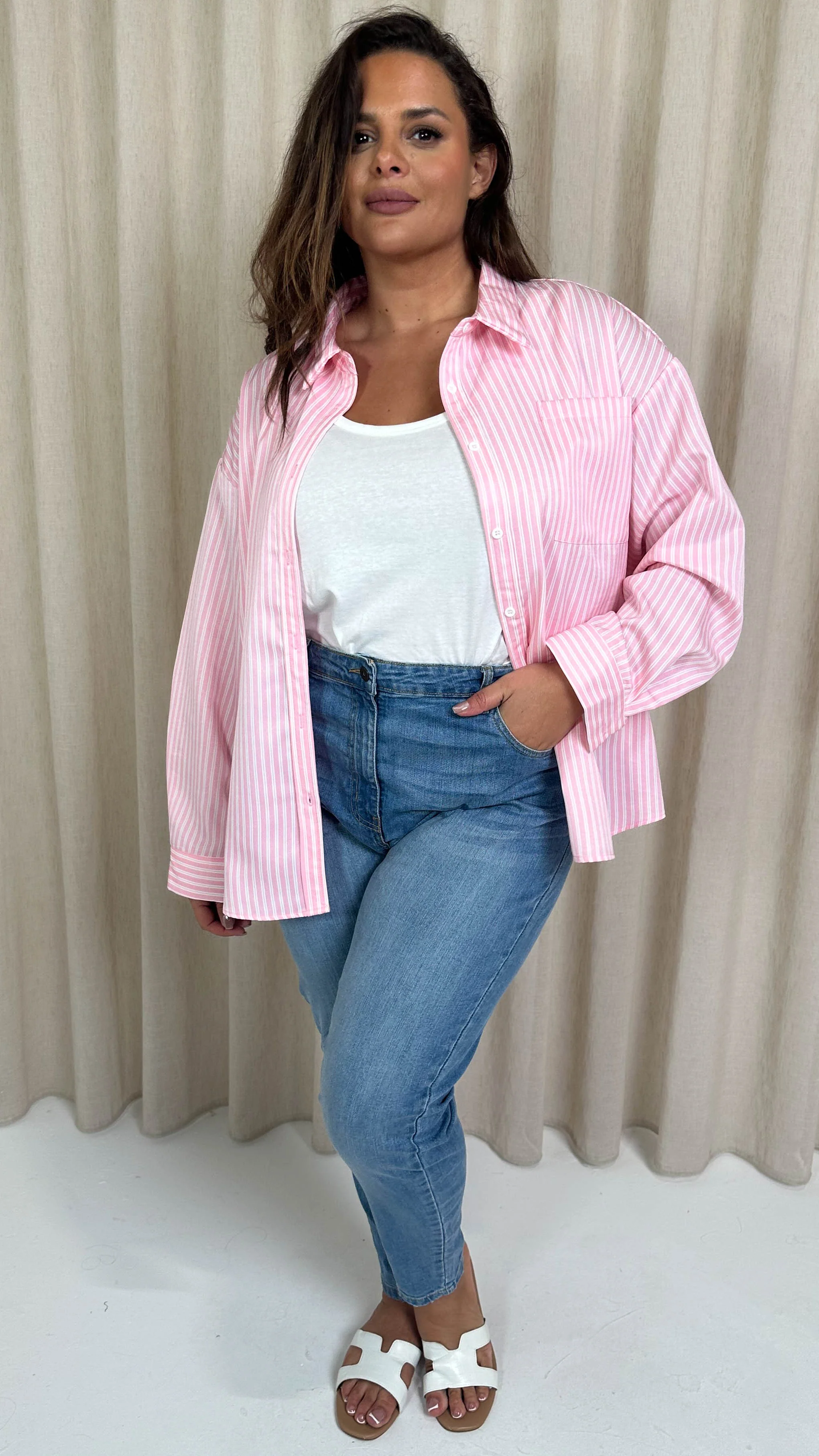 CurveWow Stripe Shirt Pink/White - Image 8