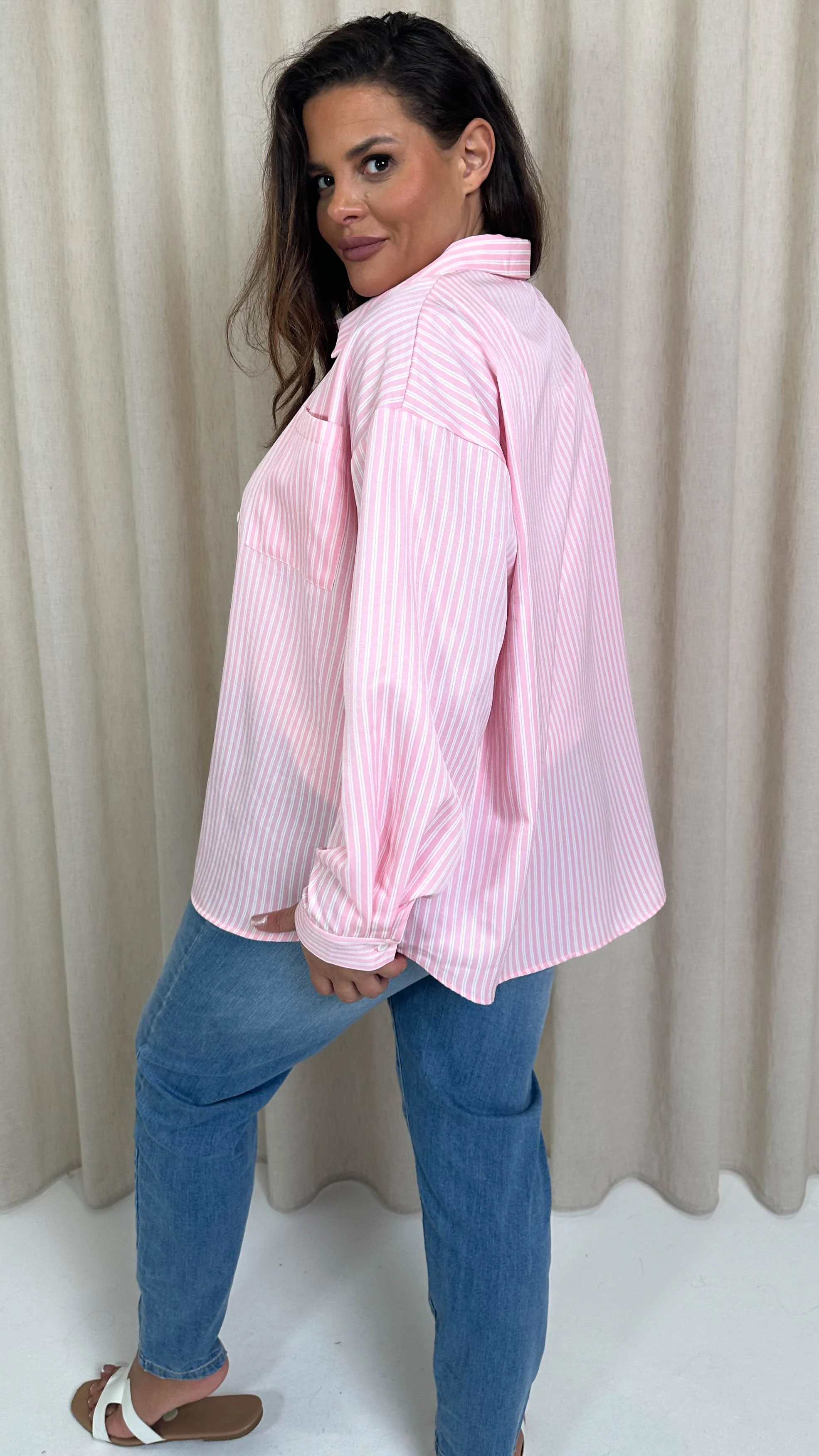 CurveWow Stripe Shirt Pink/White - Image 9