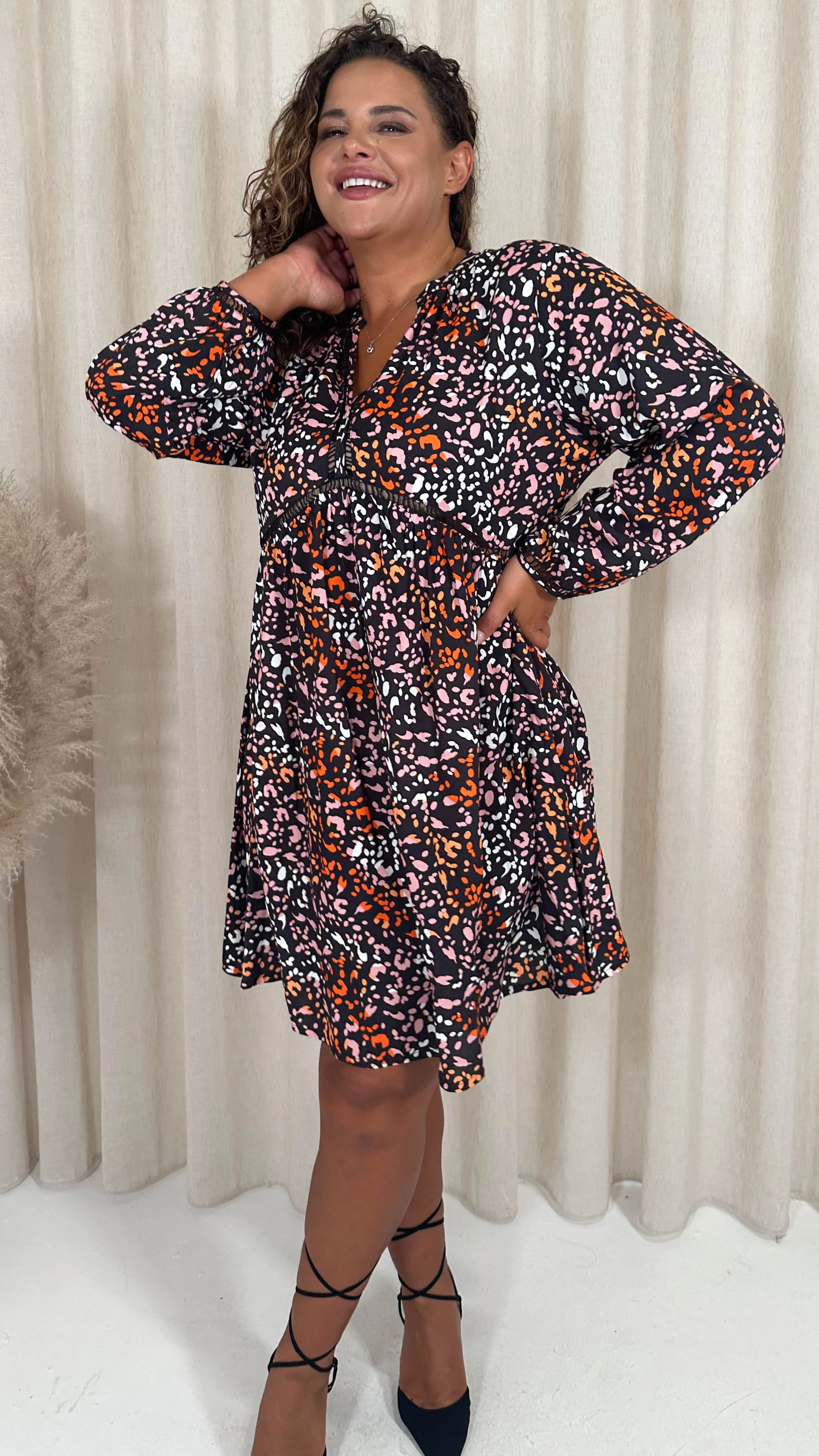 CurveWow Trim Detail Smock Dress Mixed Animal - Image 3