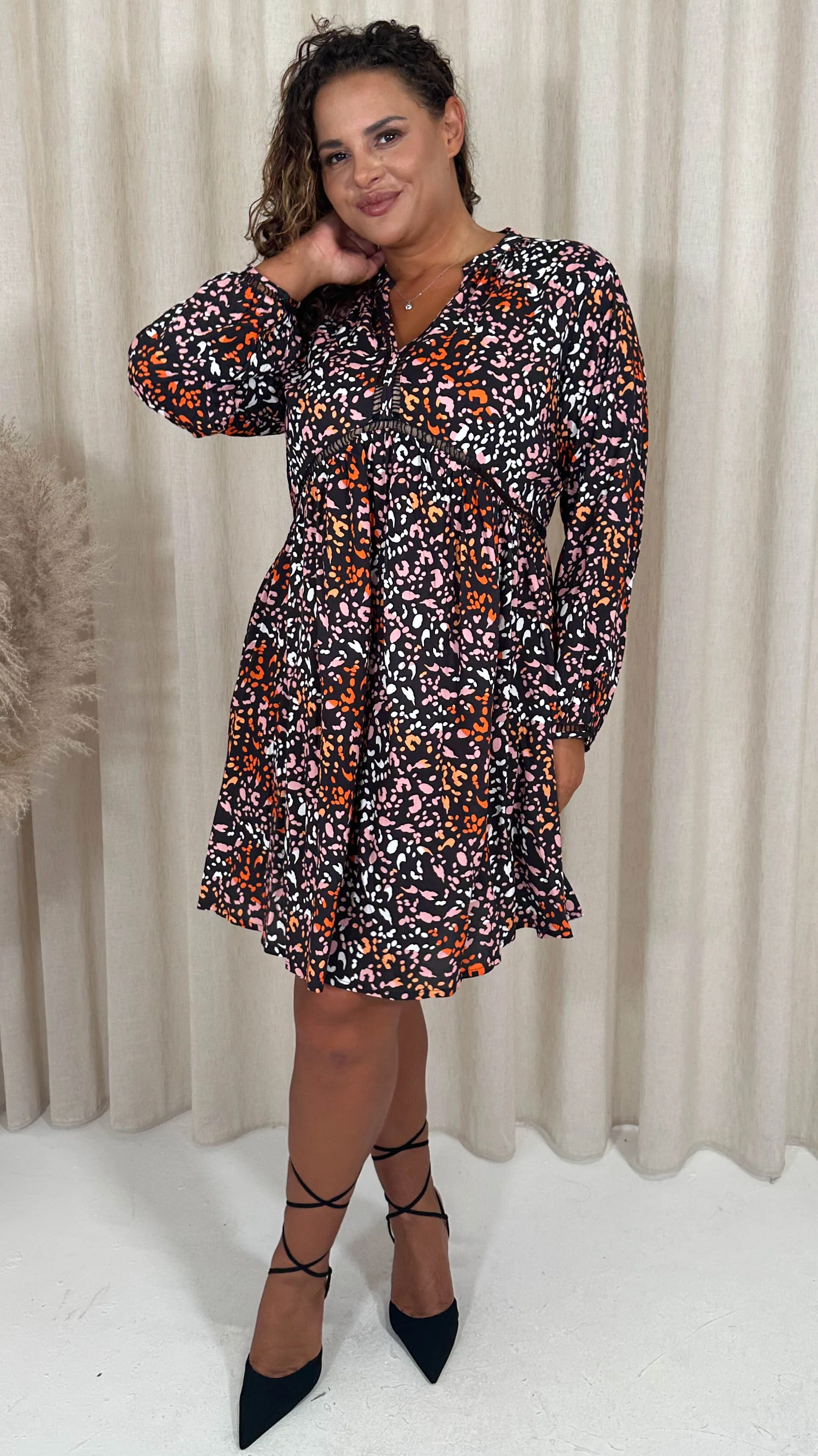 CurveWow Trim Detail Smock Dress Mixed Animal - Image 4