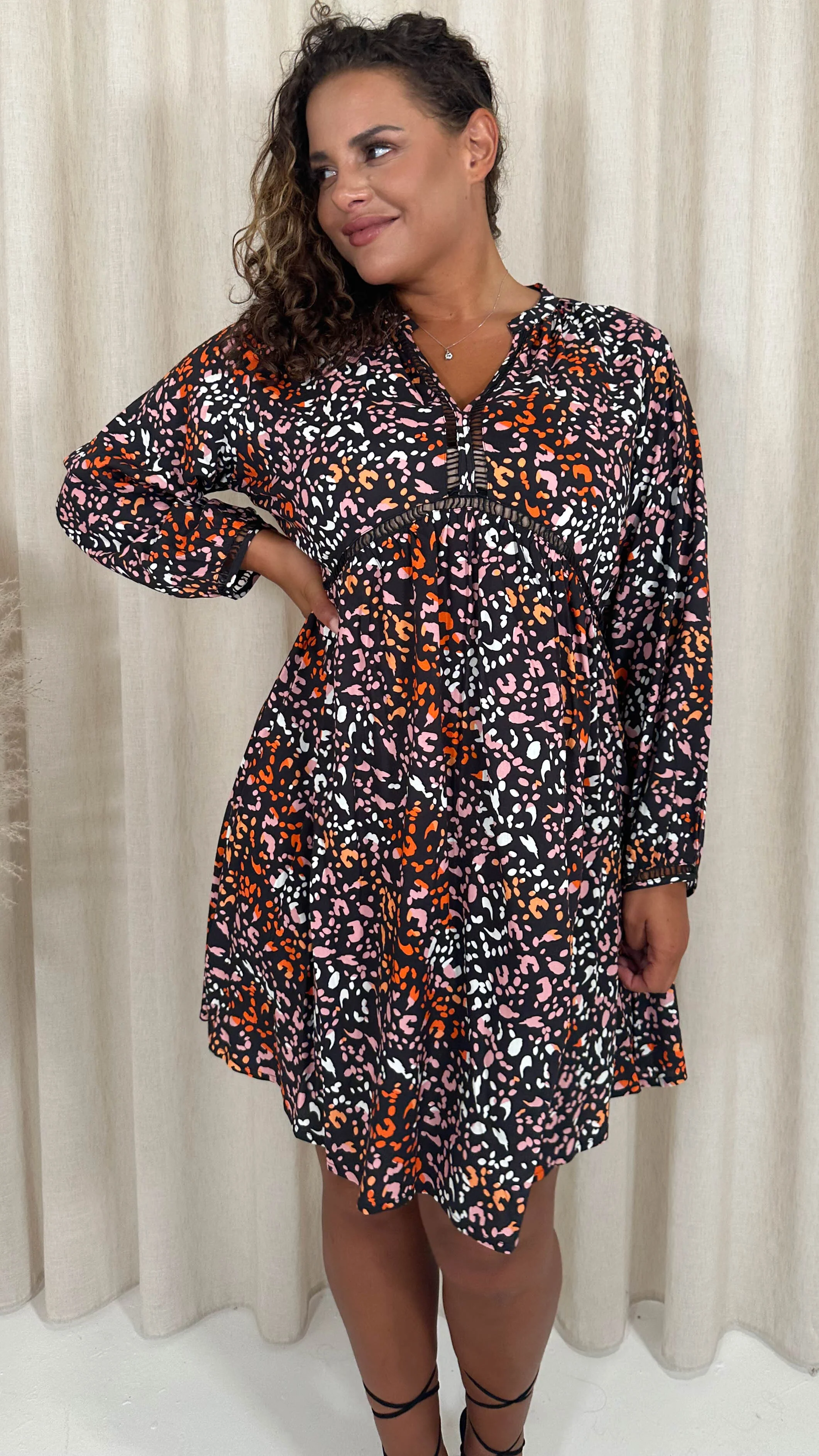 CurveWow Trim Detail Smock Dress Mixed Animal - Image 6