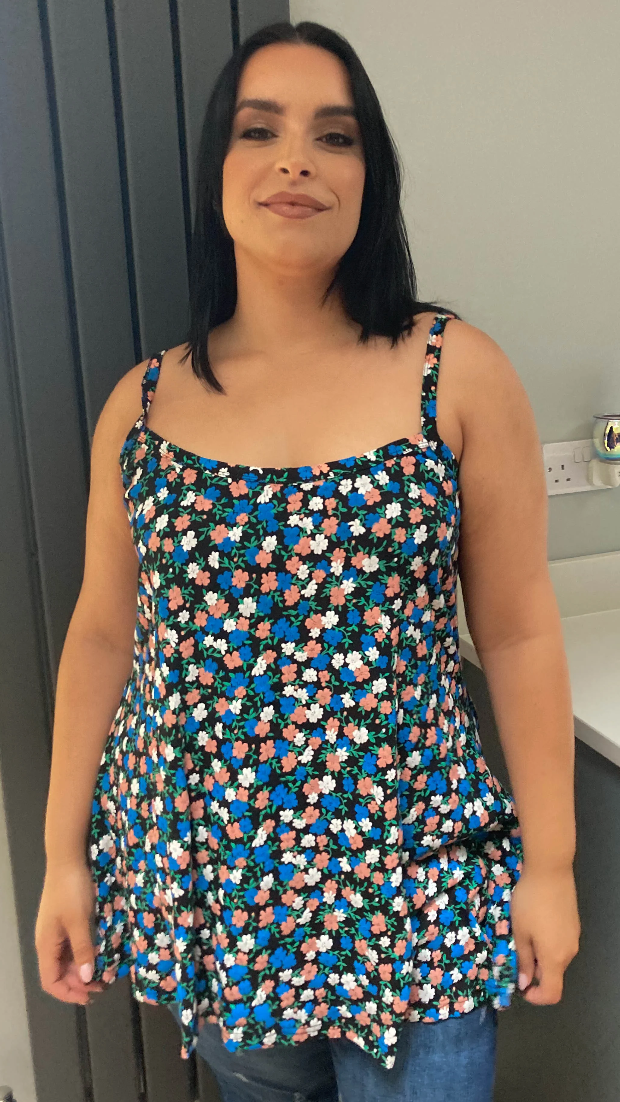 CurveWow Swing Cami Vest Black, Blue & White Ditsy Floral - Image 3