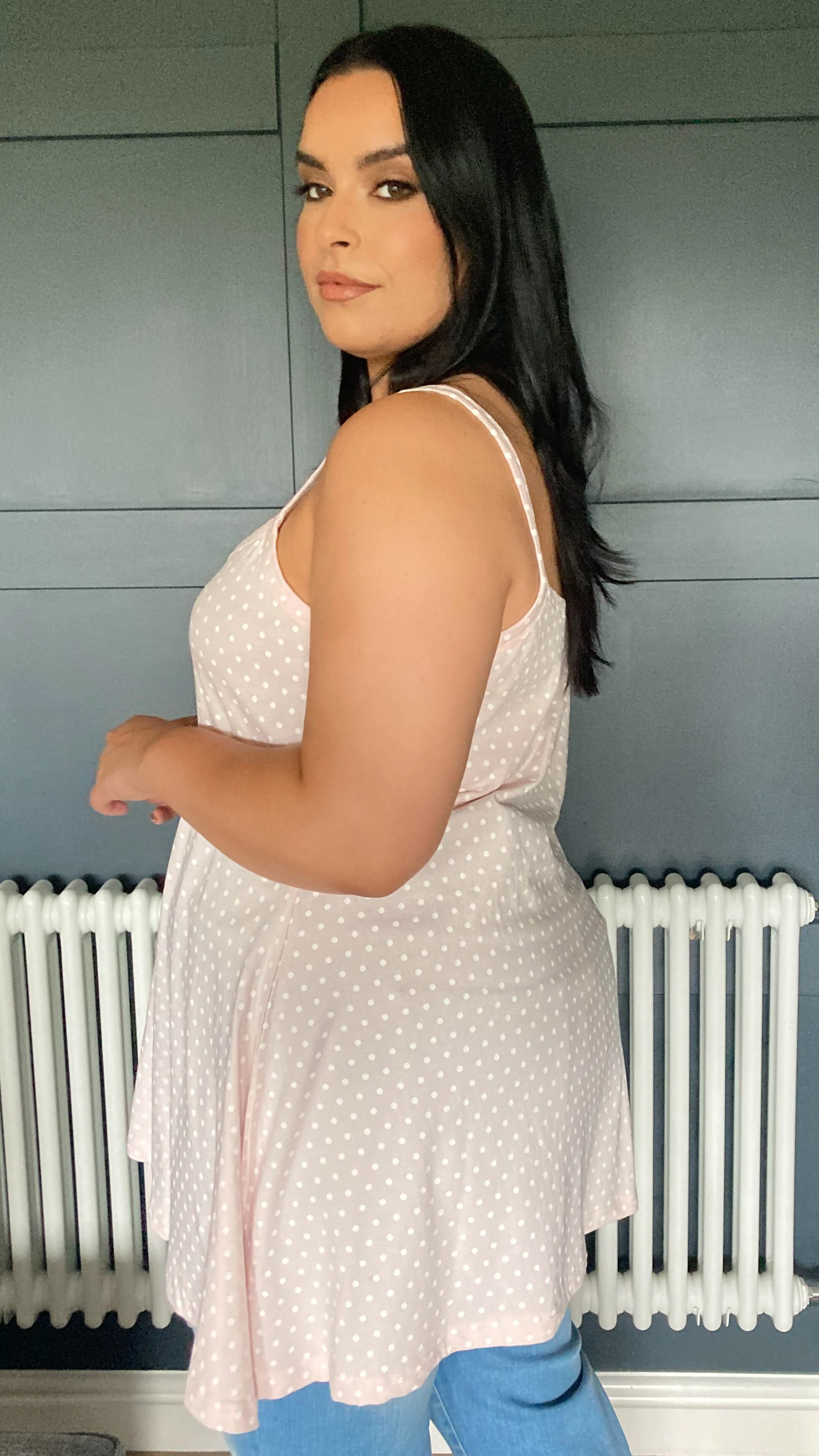 CurveWow Swing Cami Vest Pink With White Polka Dots - Image 6
