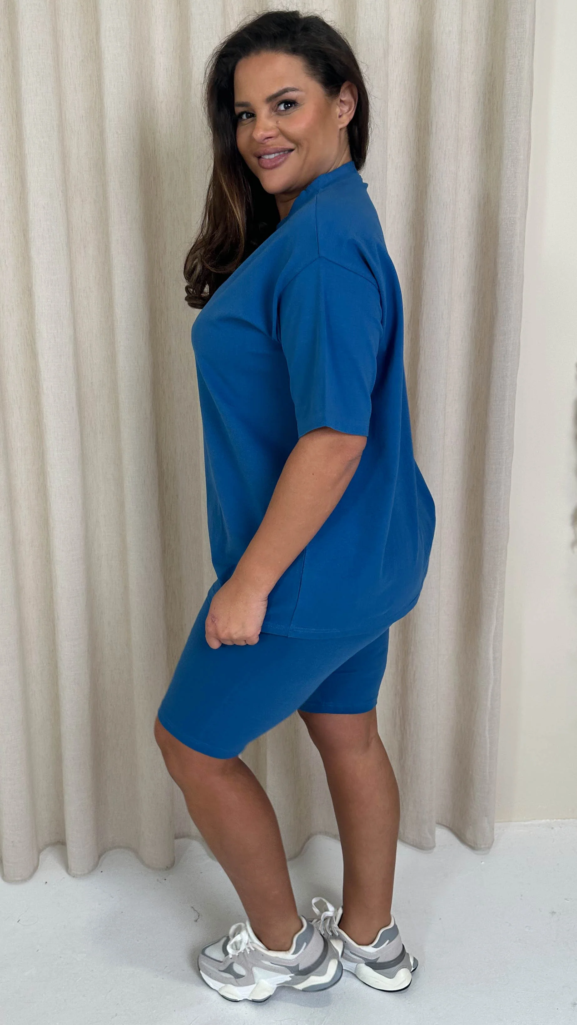 CurveWow T-Shirt & Cycle Short Set Blue - Image 7