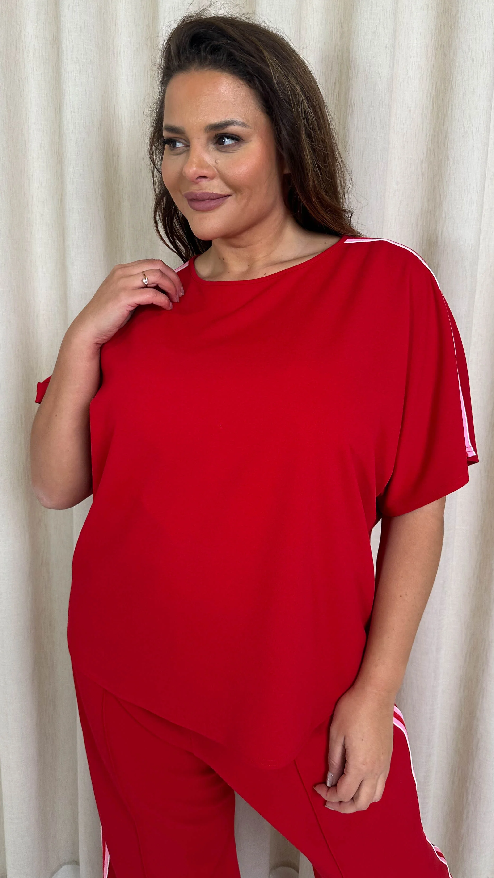 CurveWow Tape Shoulder Boxy Top Red - Image 2