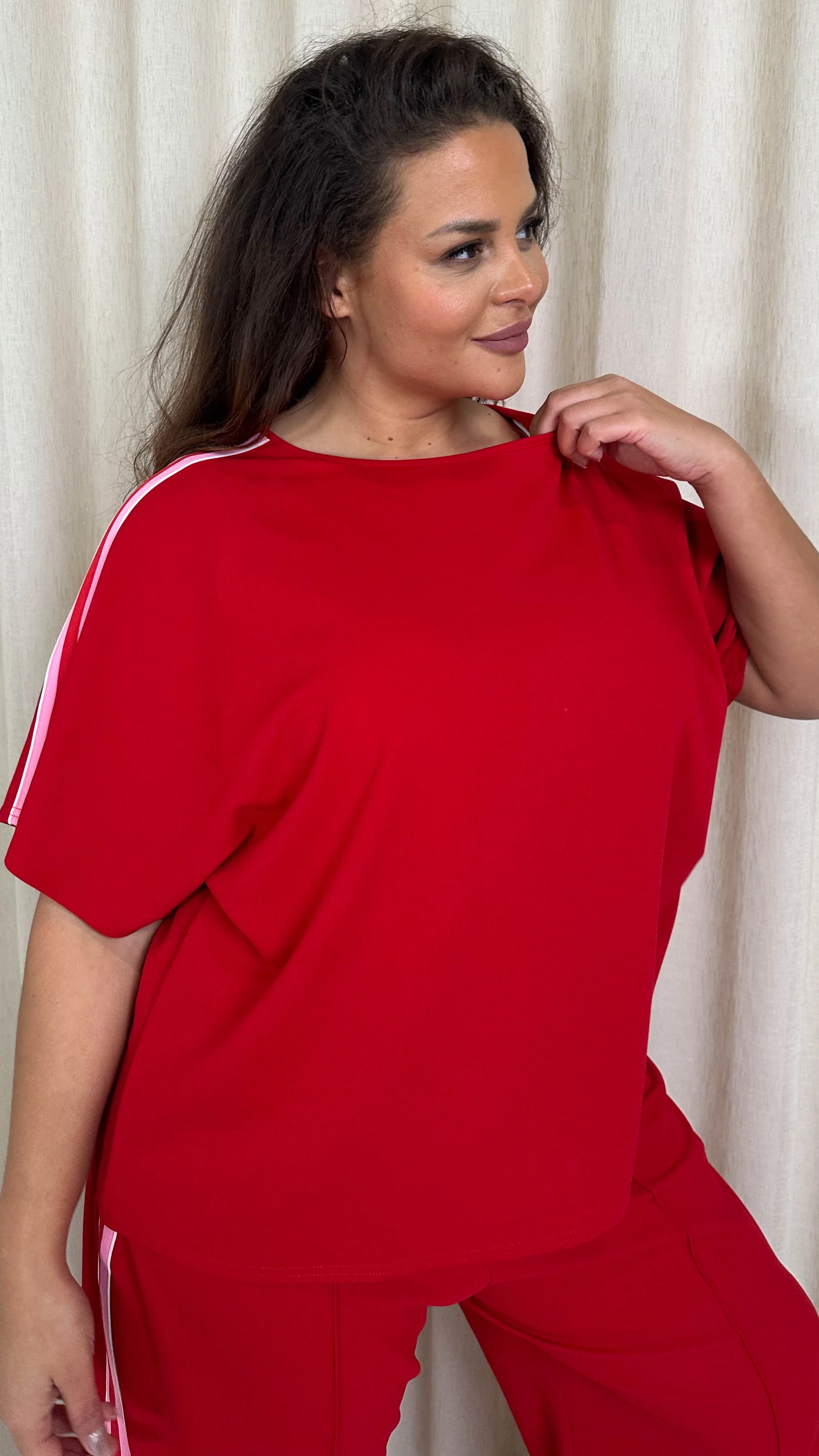 CurveWow Tape Shoulder Boxy Top Red - Image 3