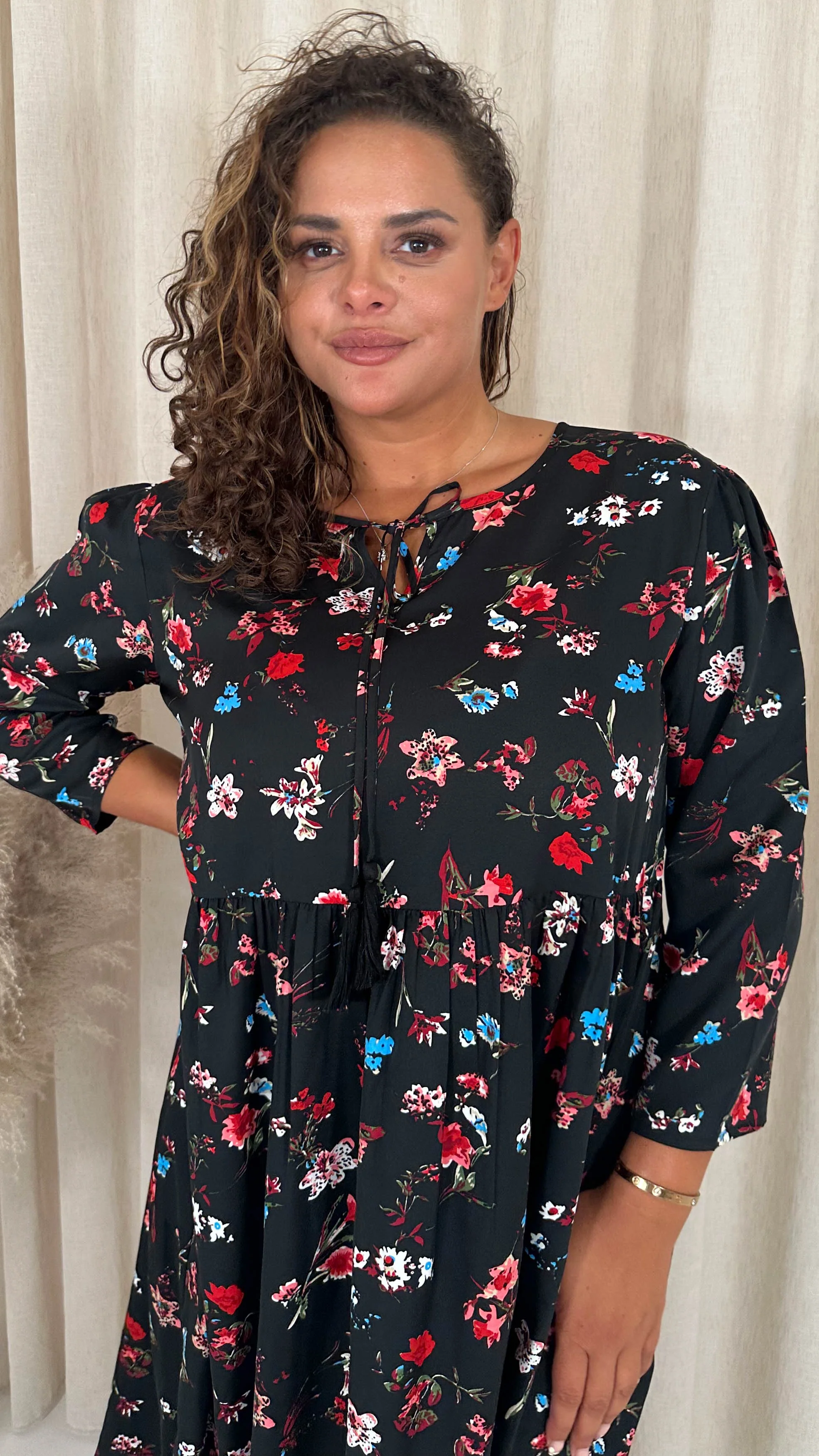 CurveWow Tassel Midaxi Dress Black Floral - Image 5