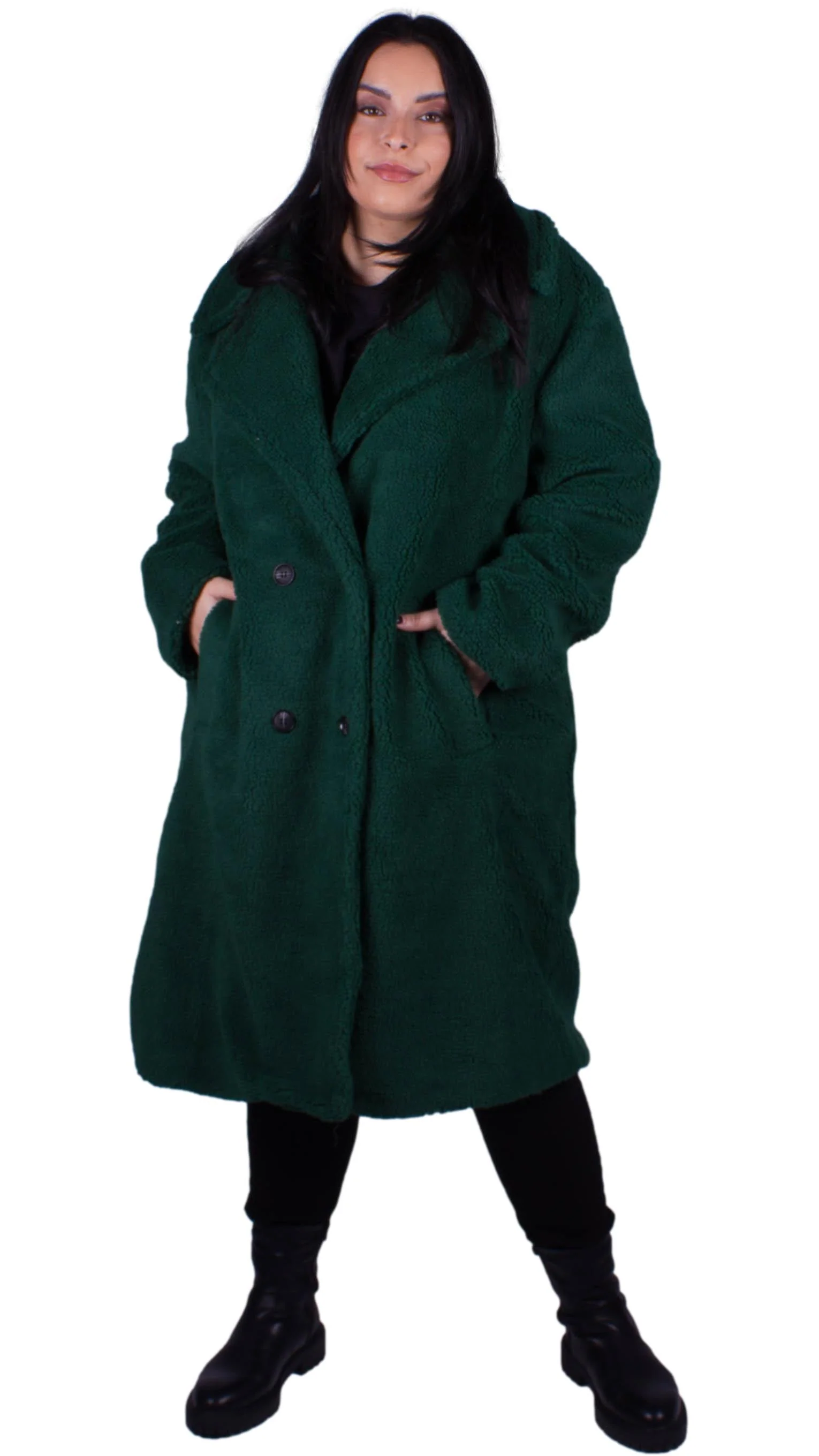 CurveWow Teddy Coat Bottle Green - Image 5