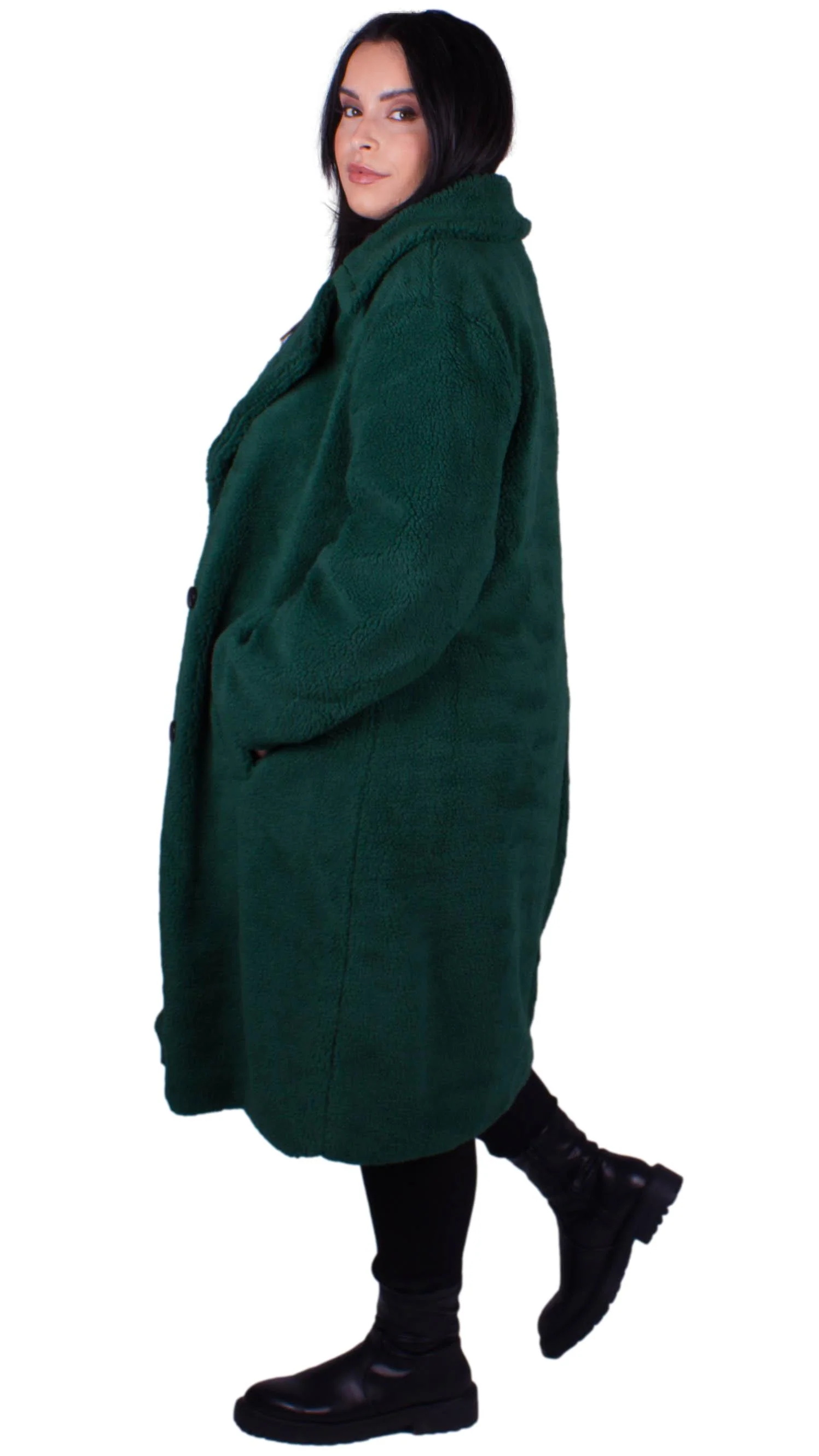 CurveWow Teddy Coat Bottle Green - Image 8